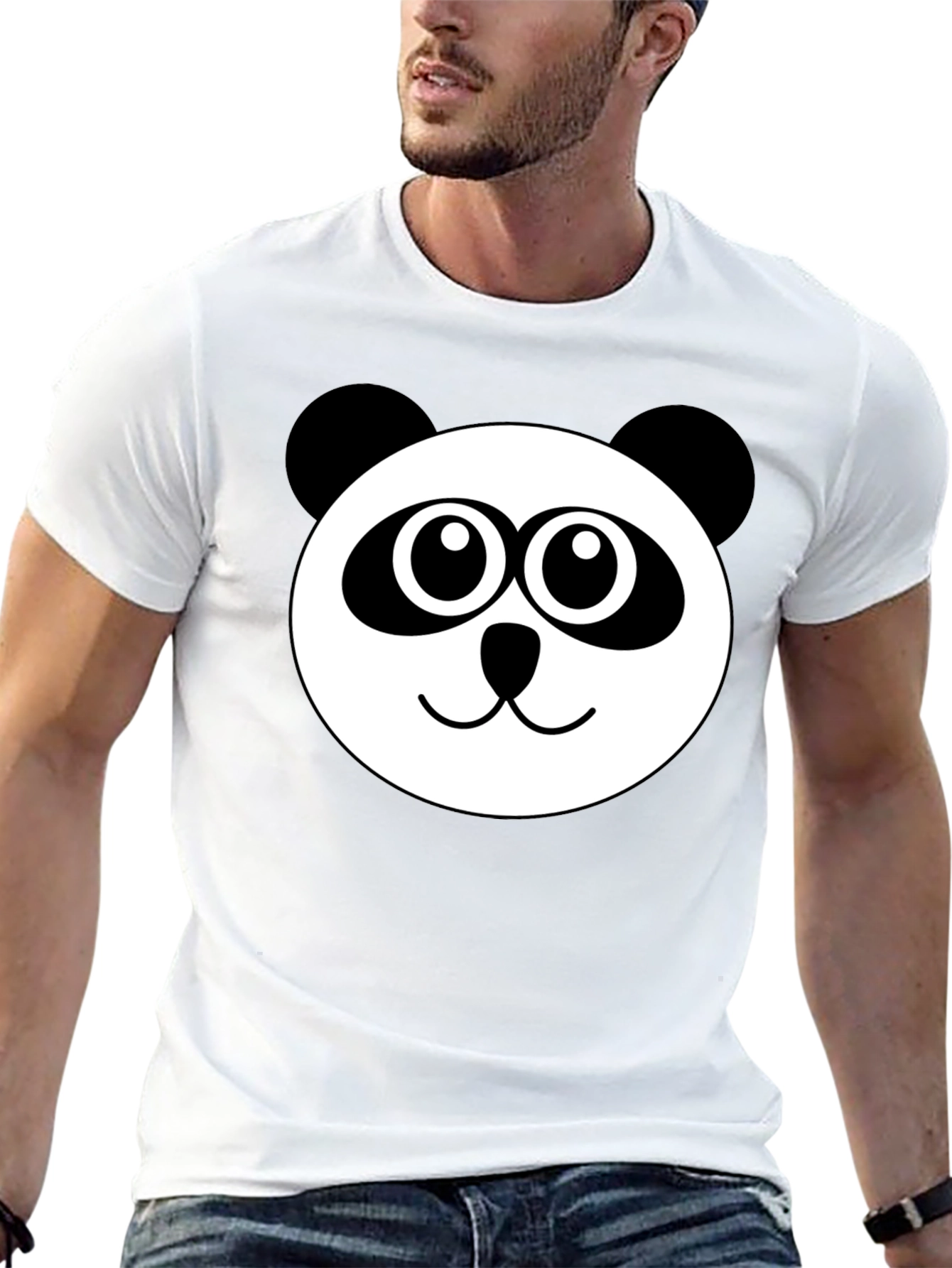 Cute Panda Face Black T-Shirt