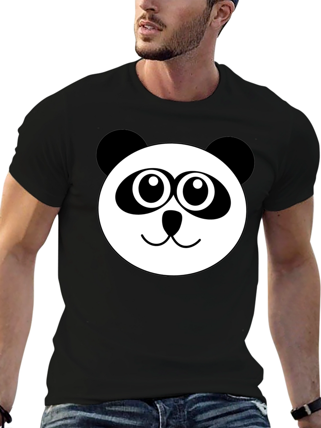 Cute Panda Face Black T-Shirt