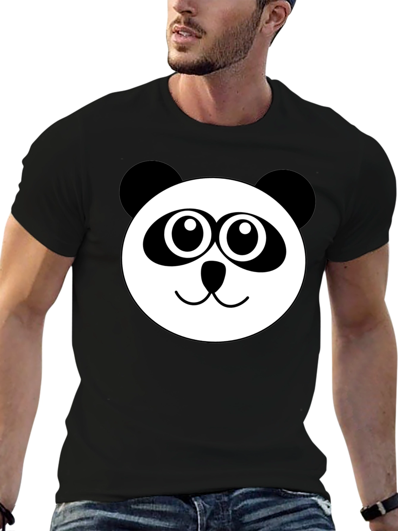 Cute Panda Face Black T-Shirt