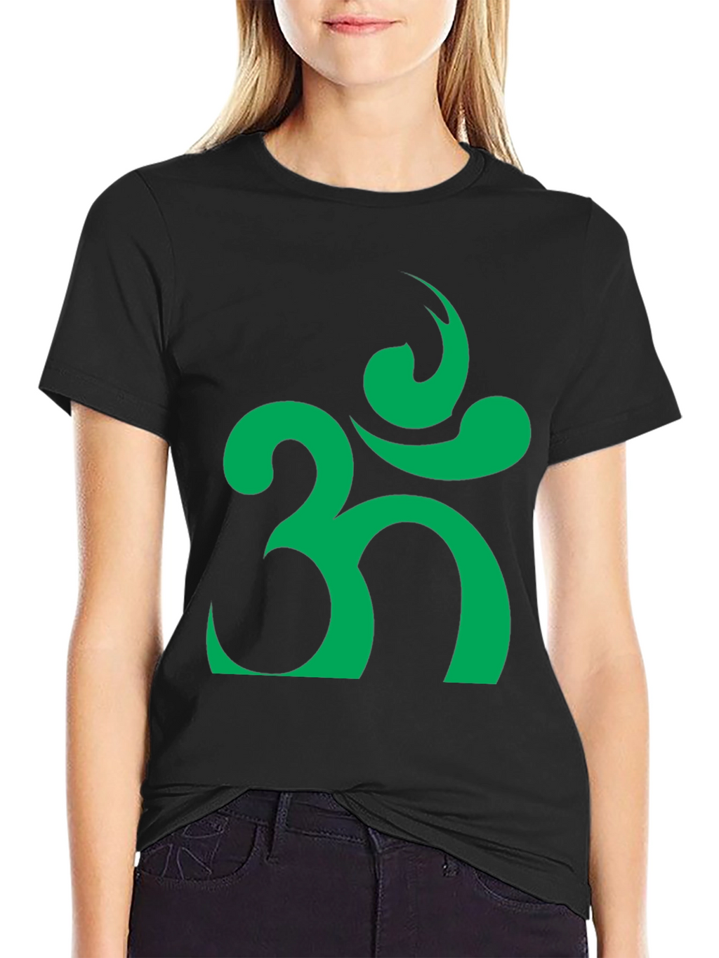 Om Symbol T-Shirt - Black with Green Design