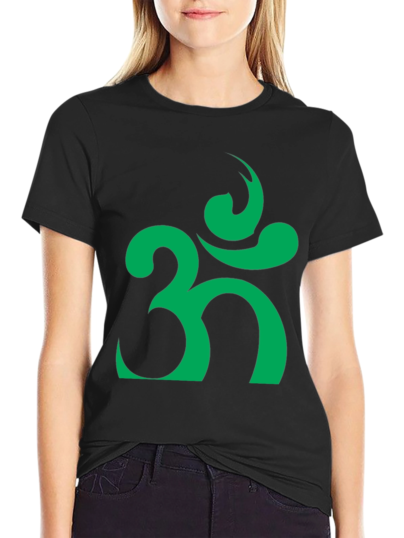 Om Symbol T-Shirt - Black with Green Design