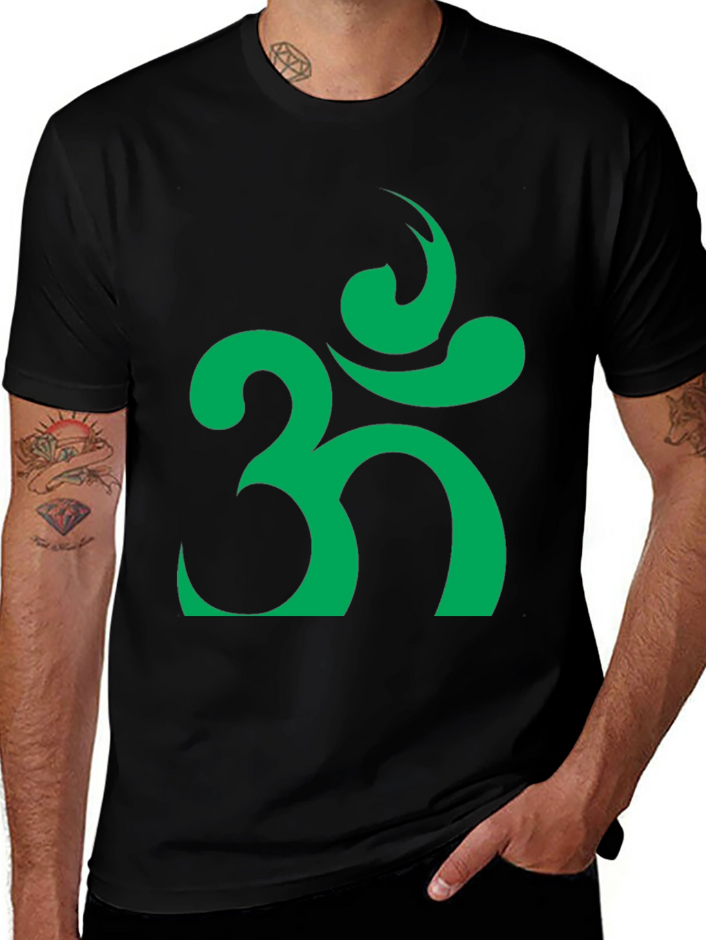 Om Symbol T-Shirt - Black with Green Design