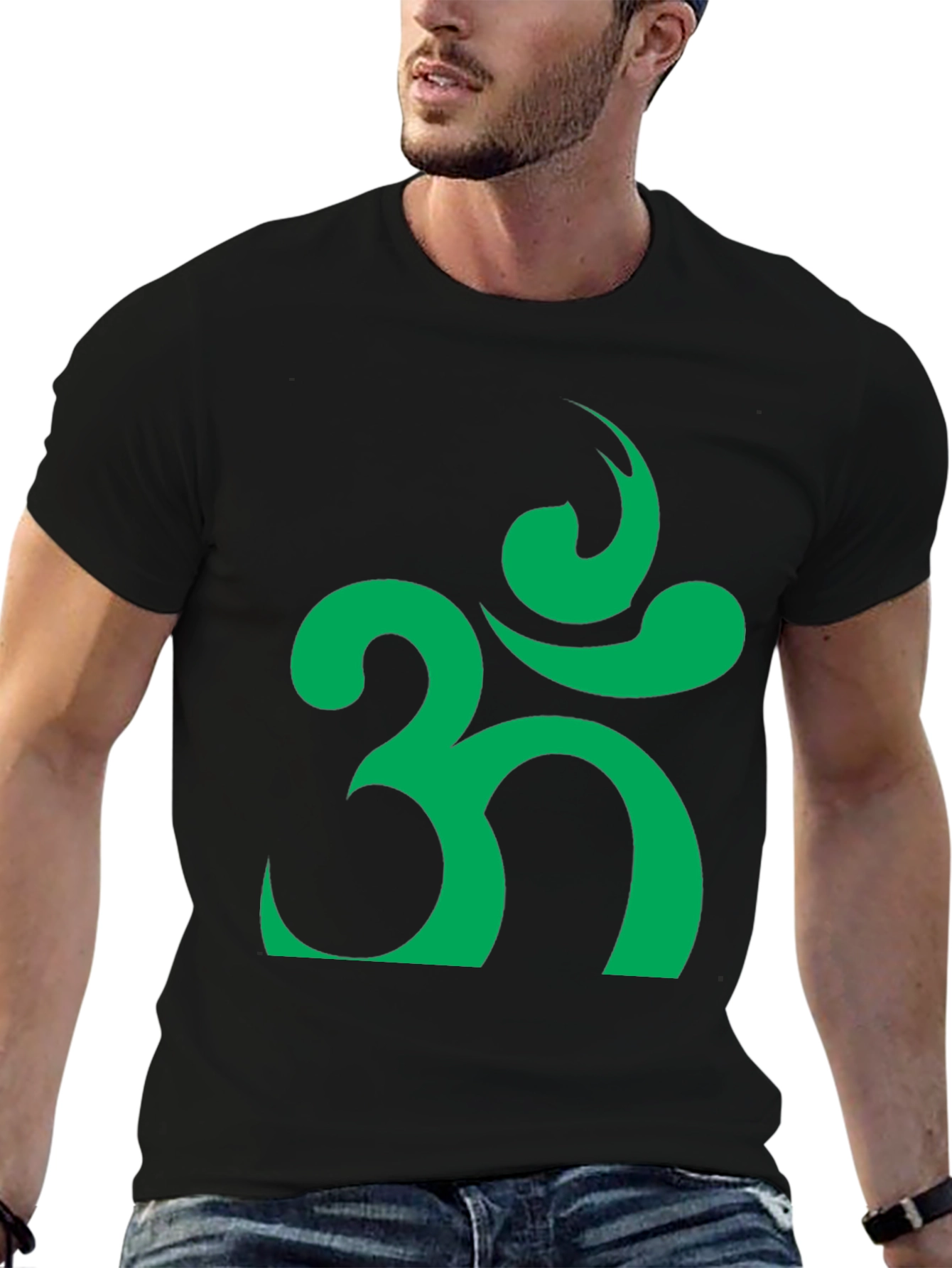 Om Symbol T-Shirt - Black with Green Design