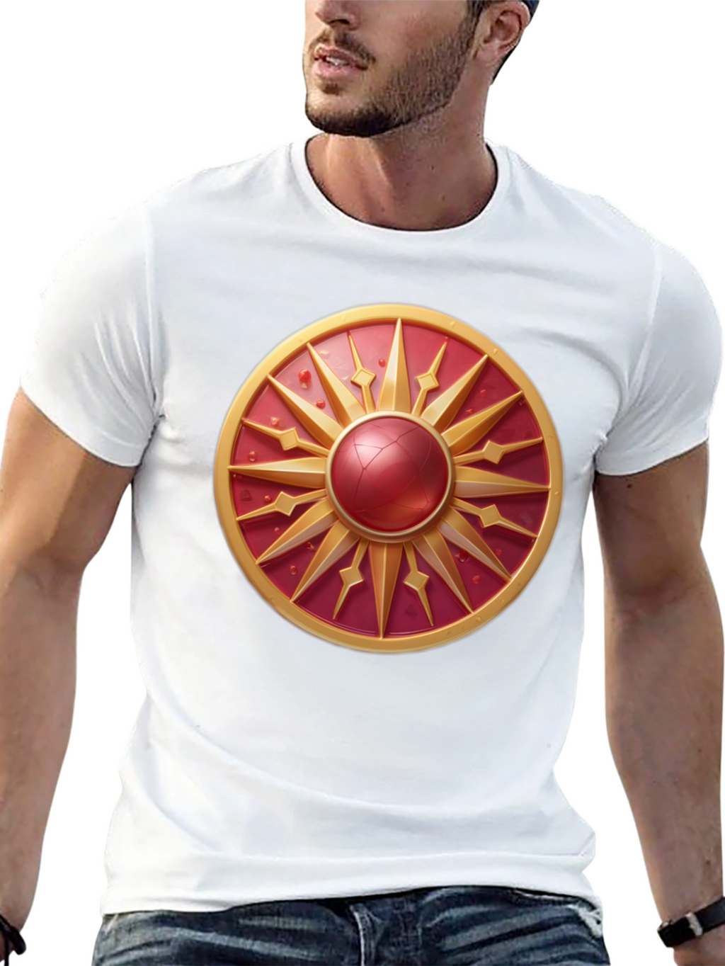 Sunburst Shield Graphic Tee - Bold Artistic Design