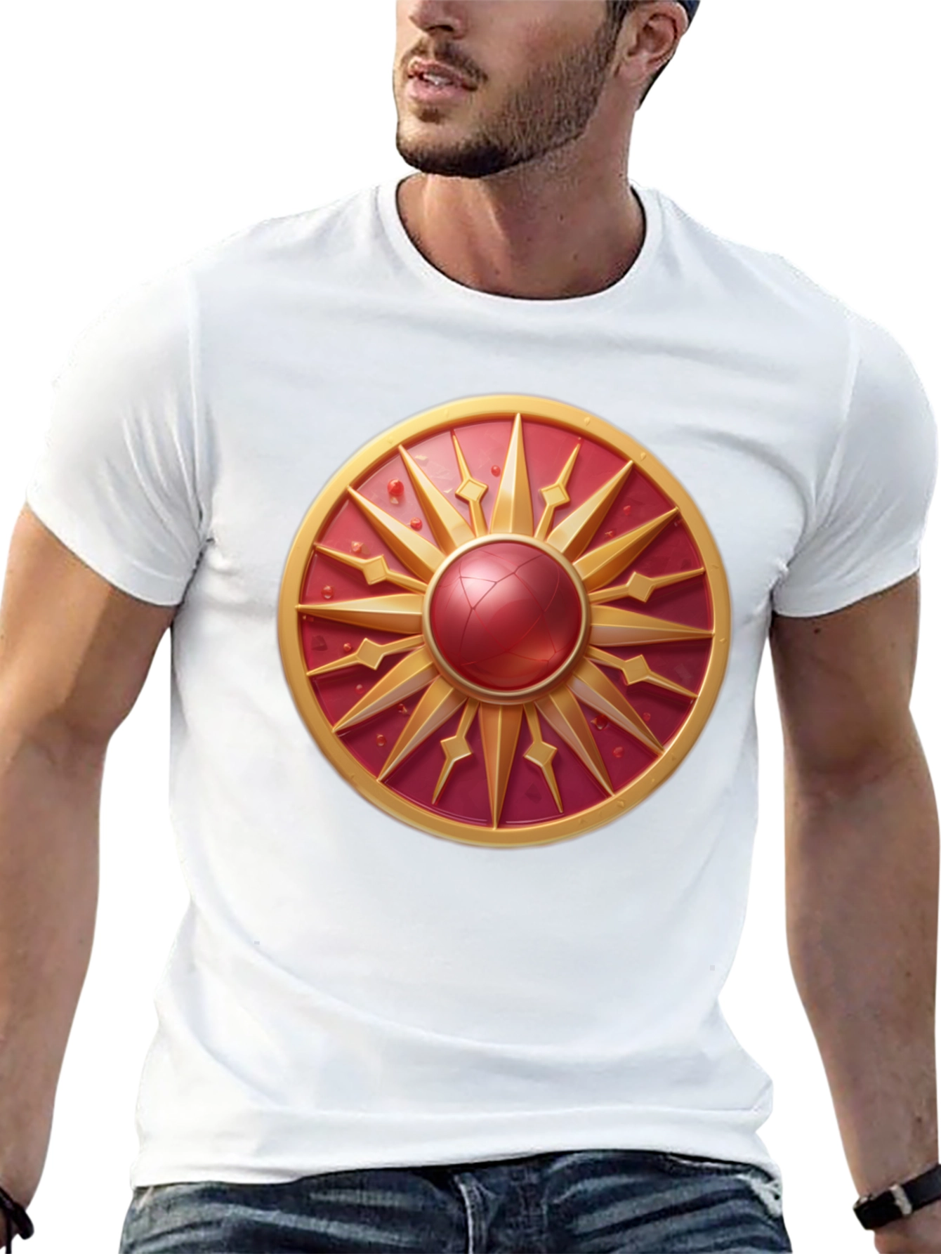 Sunburst Shield Graphic Tee - Bold Artistic Design