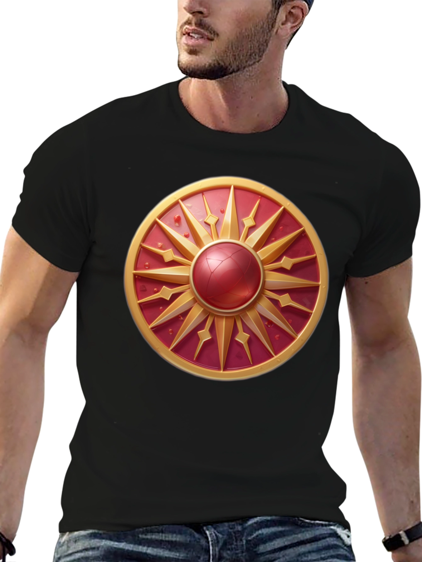 Sunburst Shield Graphic Tee - Bold Artistic Design