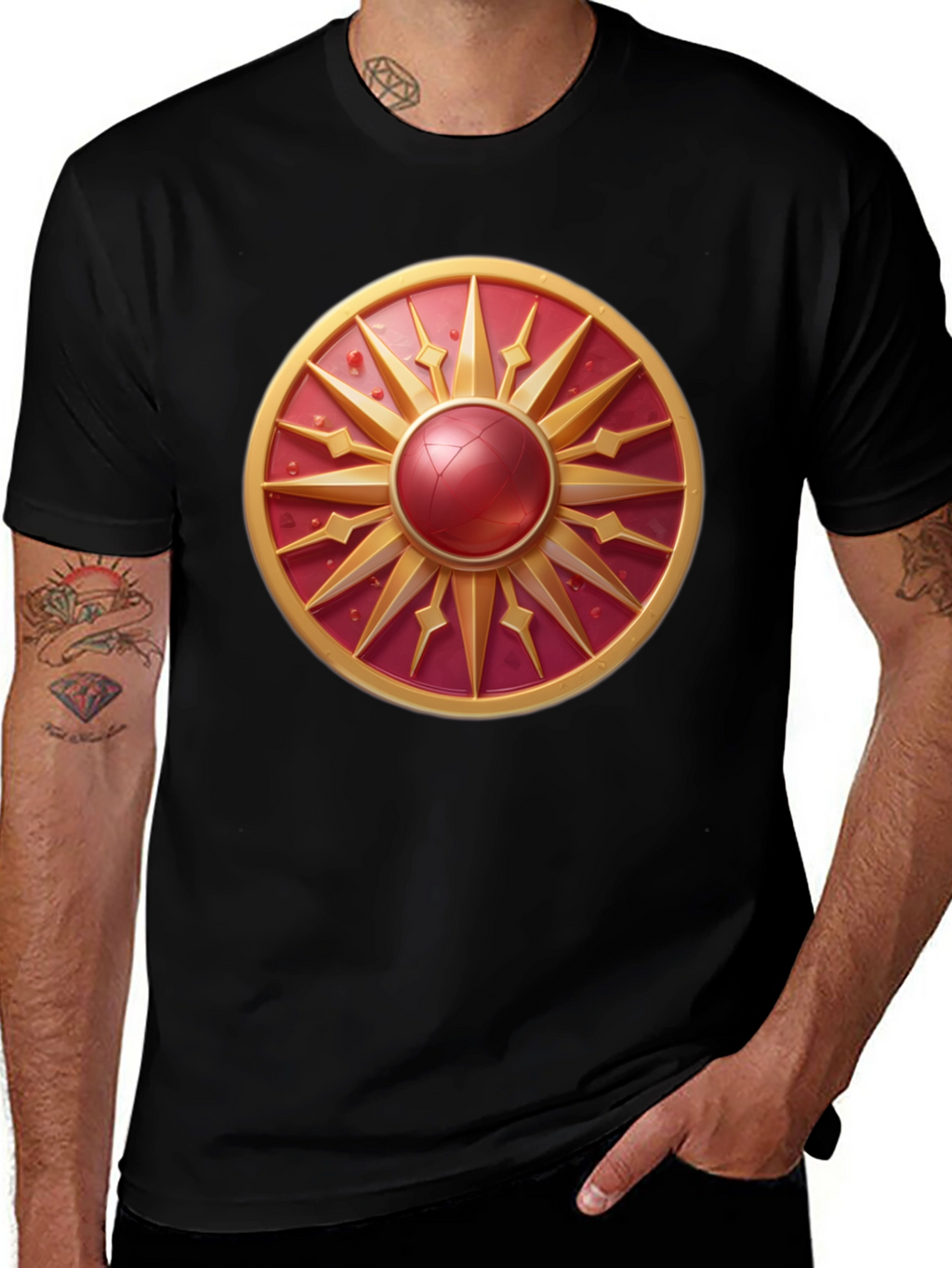 Sunburst Shield Graphic Tee - Bold Artistic Design