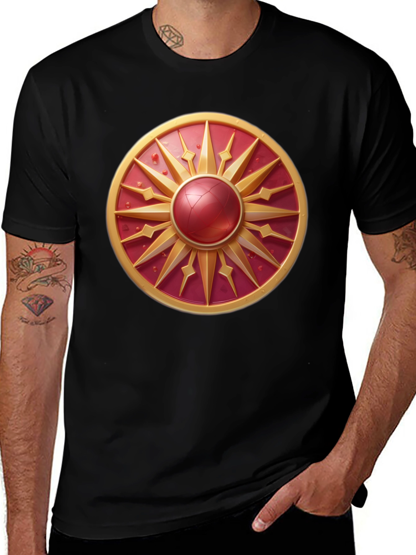 Sunburst Shield Graphic Tee - Bold Artistic Design