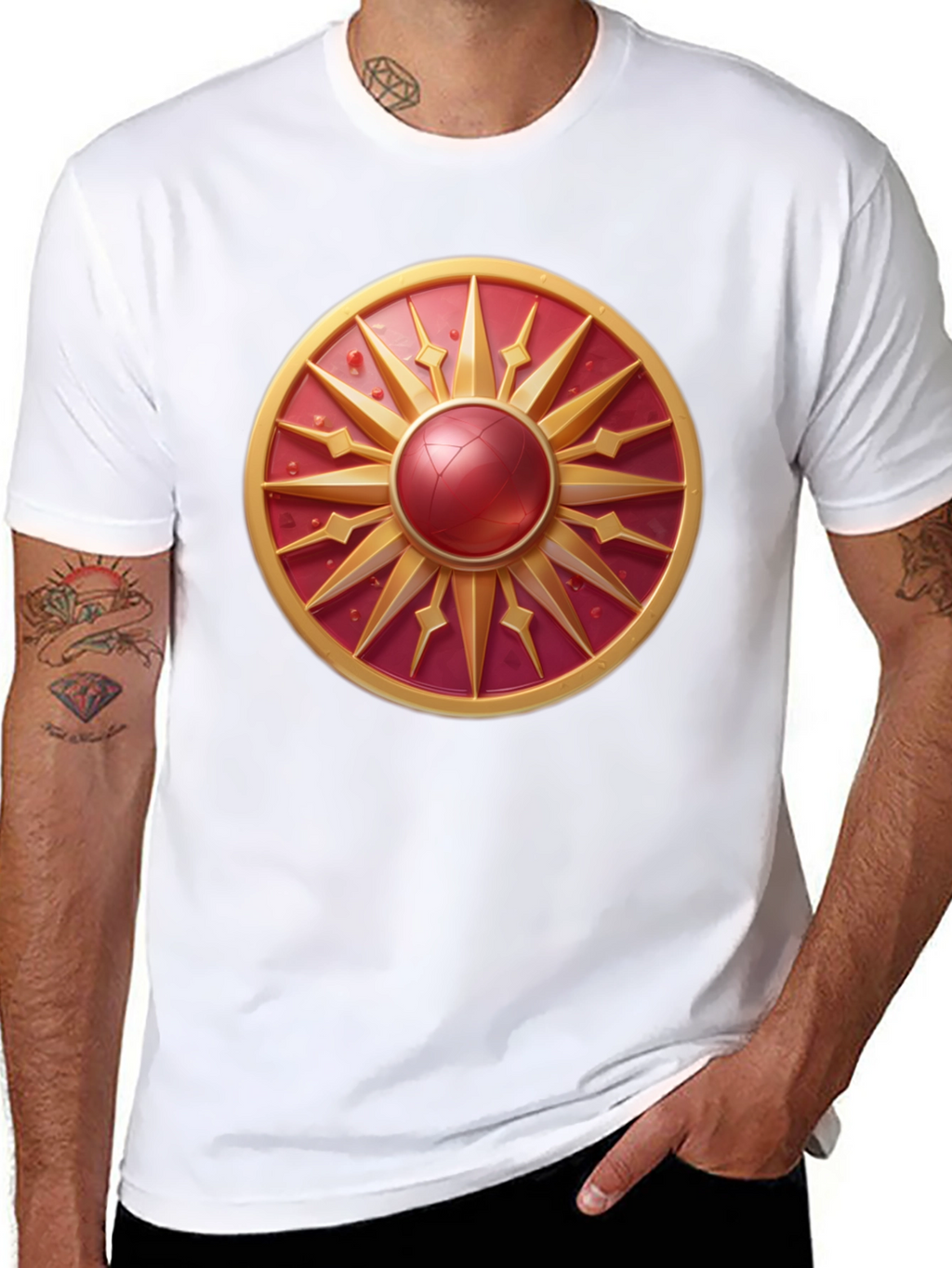 Sunburst Shield Graphic Tee - Bold Artistic Design