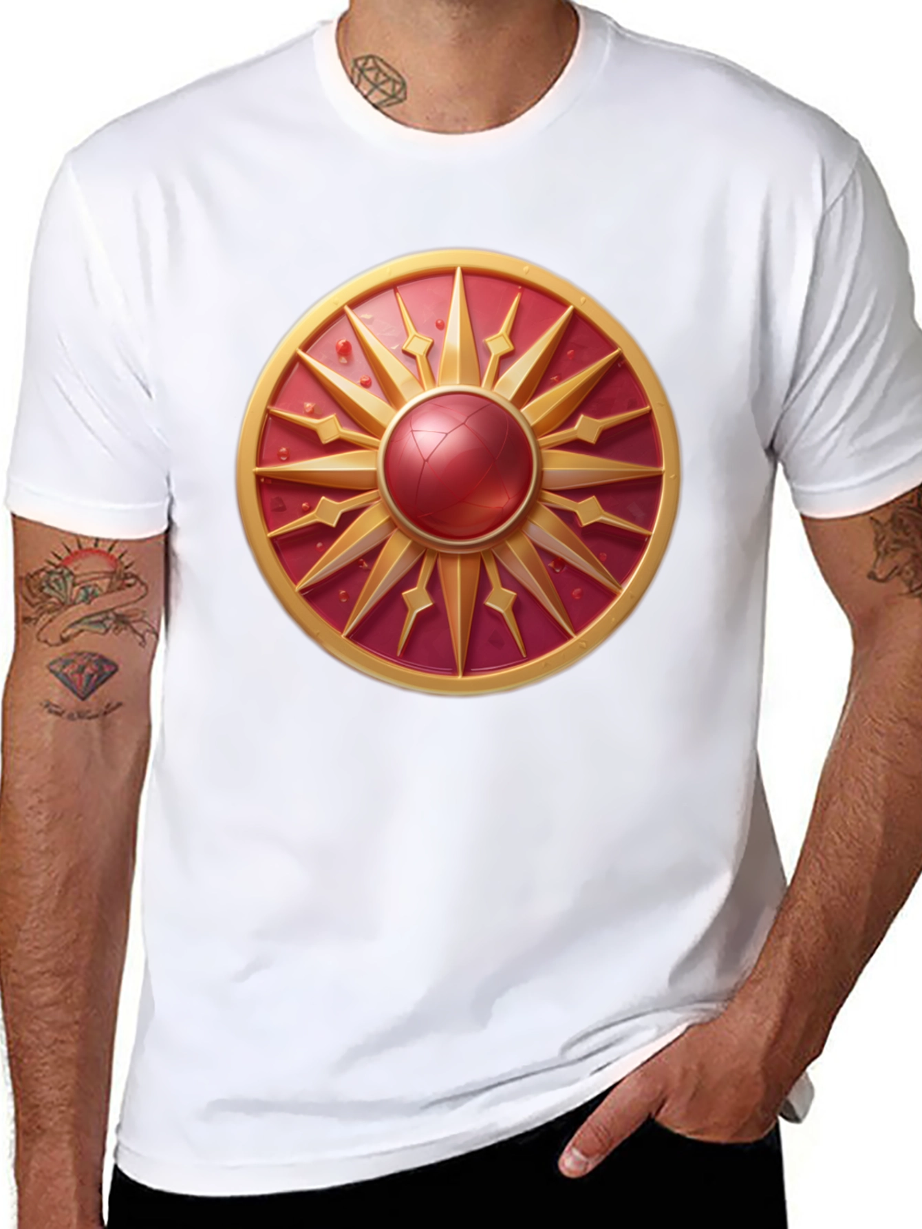 Sunburst Shield Graphic Tee - Bold Artistic Design
