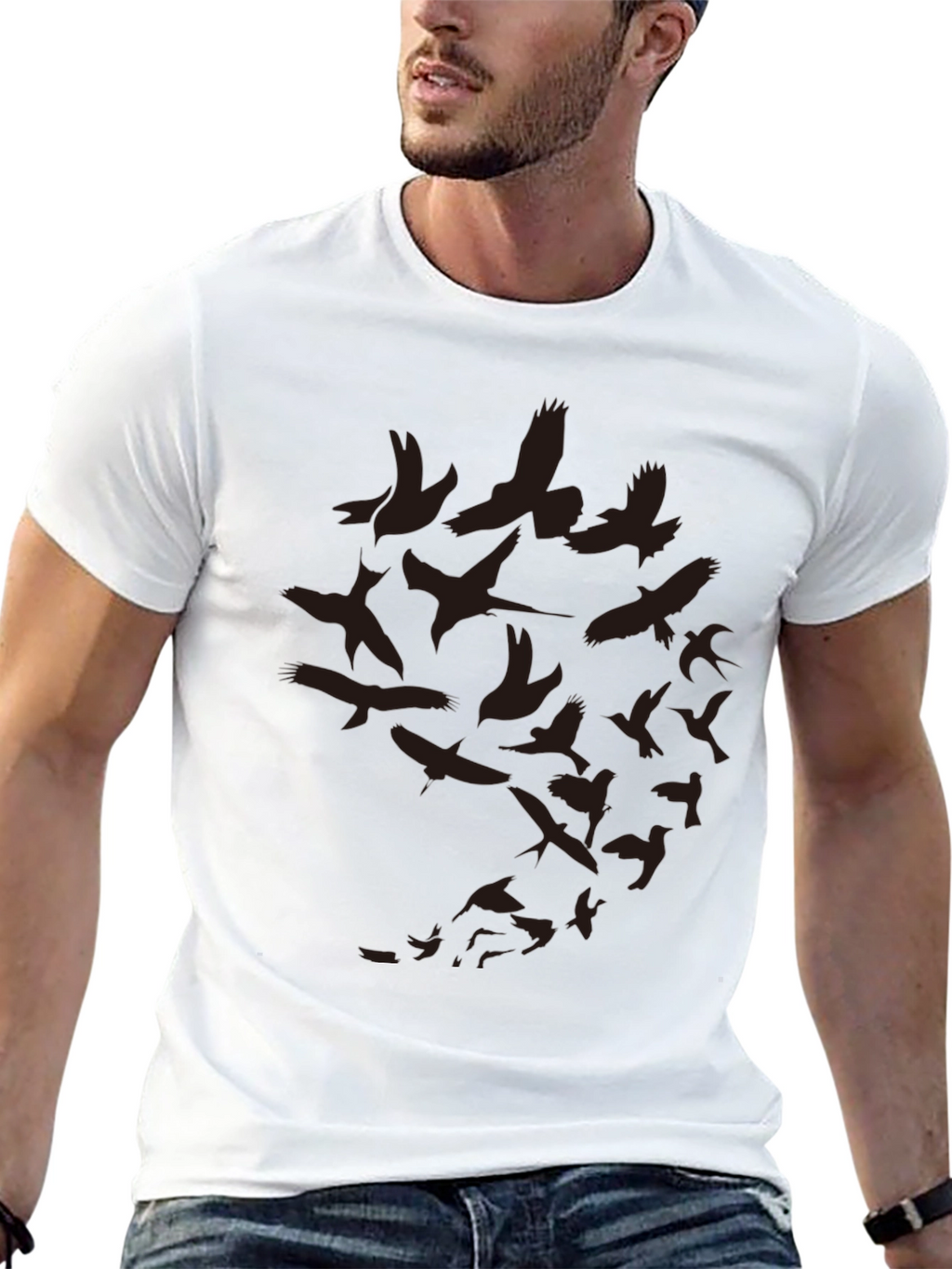 Mens Bird Print Crew Neck T-Shirt