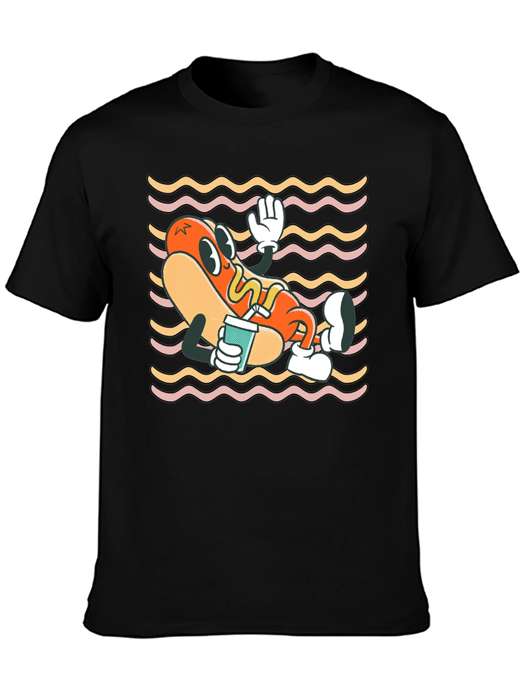Cartoon Hotdog Graphic T-Shirt
