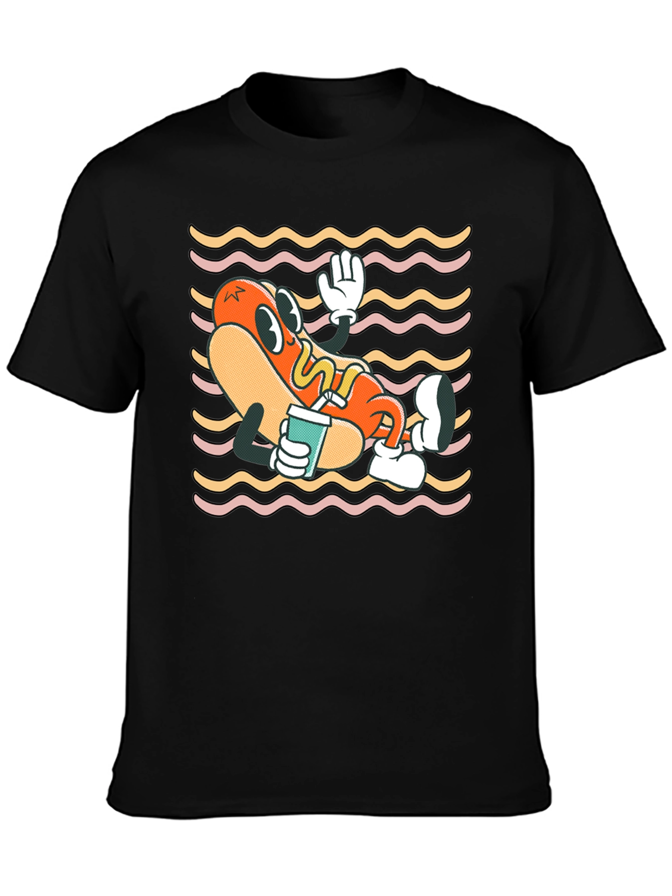 Cartoon Hotdog Graphic T-Shirt