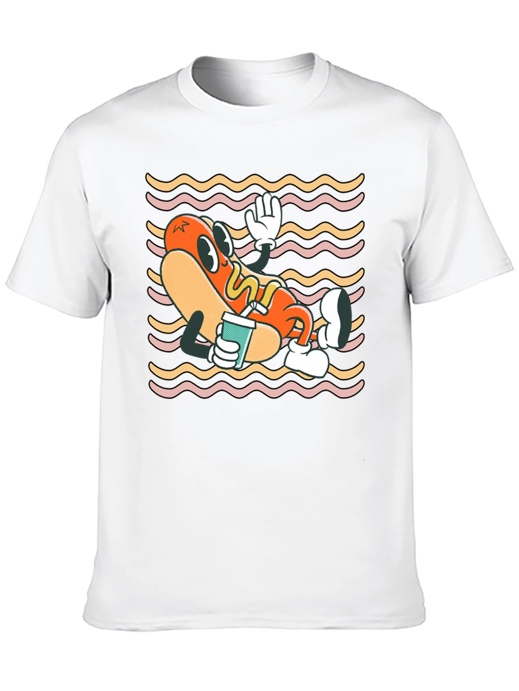 Cartoon Hotdog Graphic T-Shirt