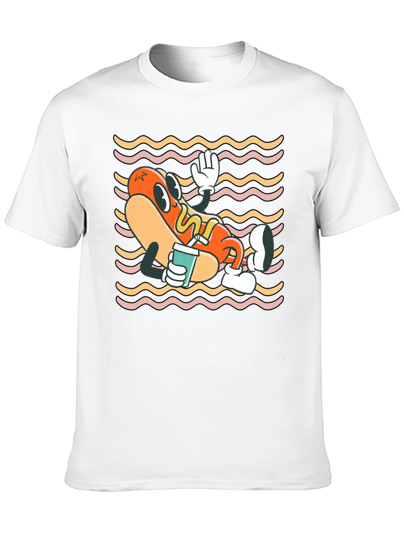 Cartoon Hotdog Graphic T-Shirt