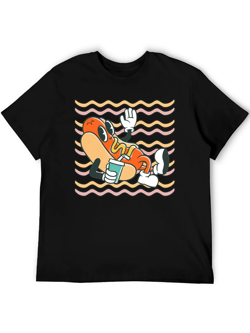Cartoon Hotdog Graphic T-Shirt