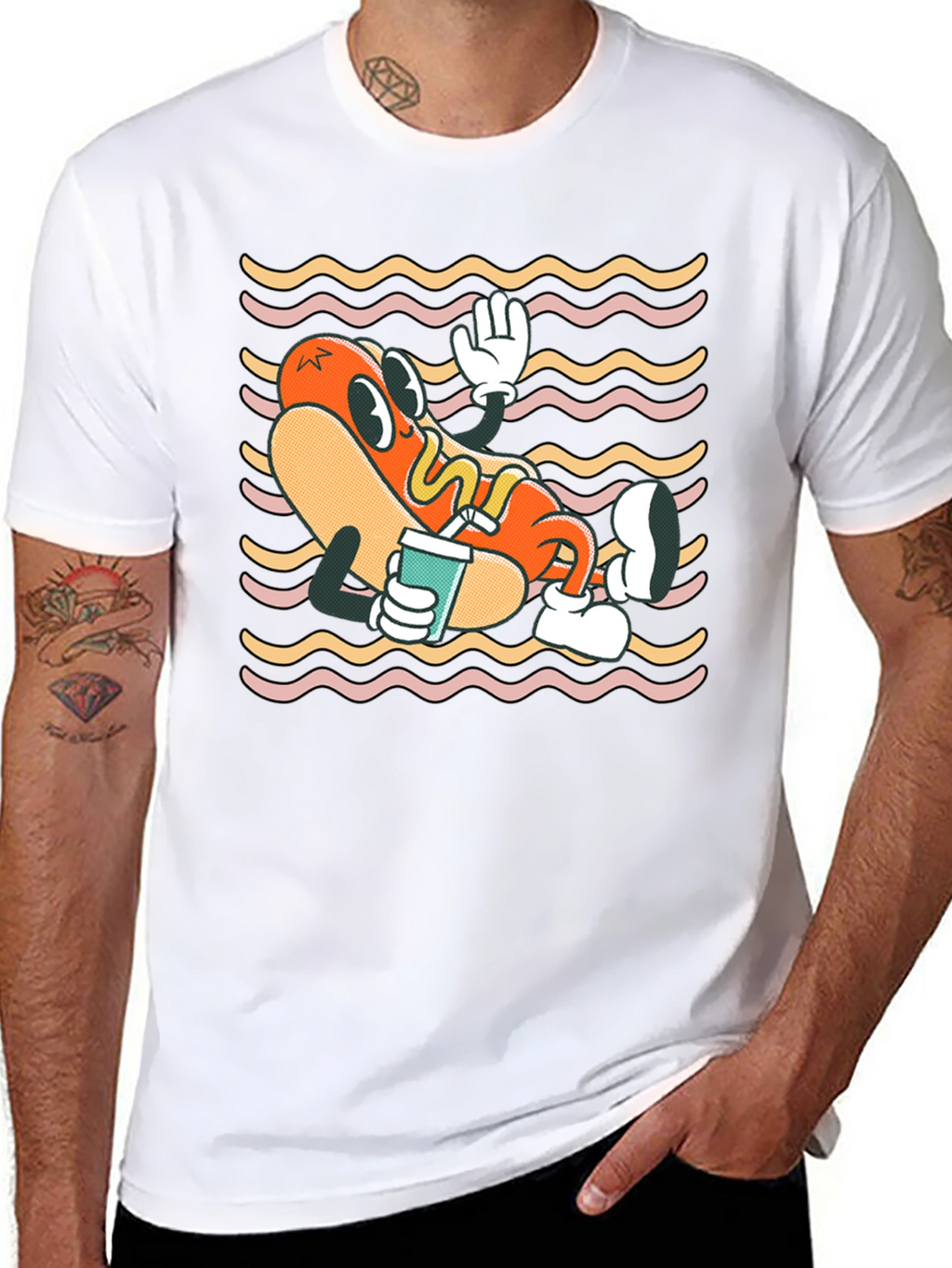 Cartoon Hotdog Graphic T-Shirt