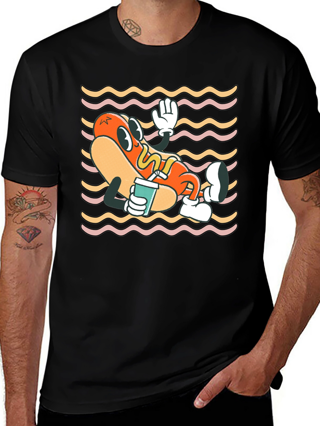 Cartoon Hotdog Graphic T-Shirt