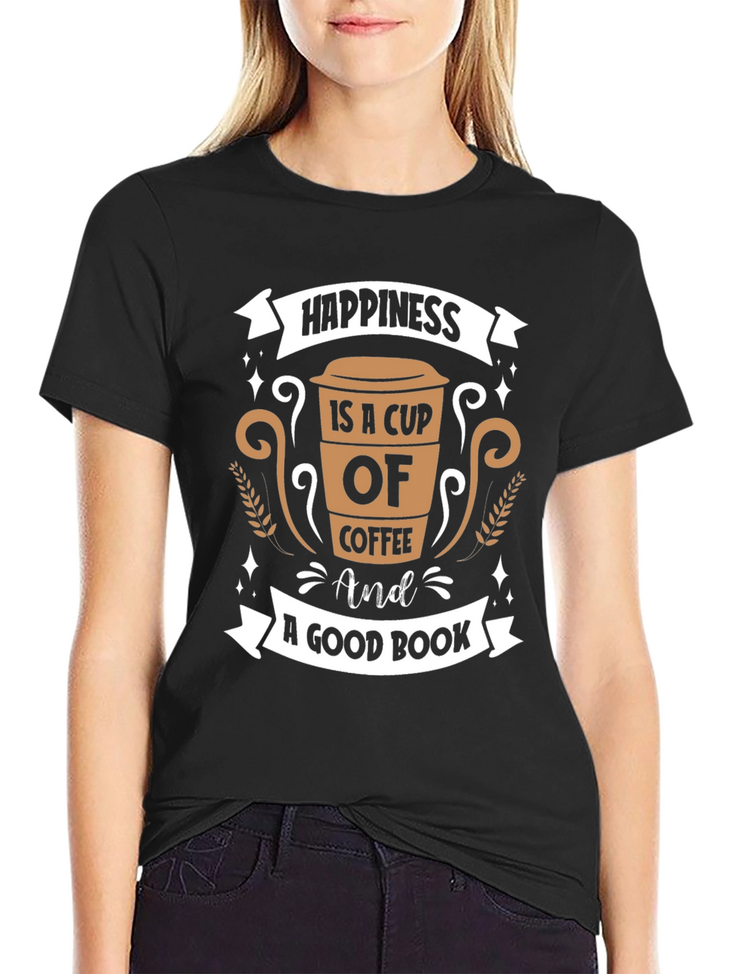 Coffee and Book Lovers T-Shirt - Happiness Design
