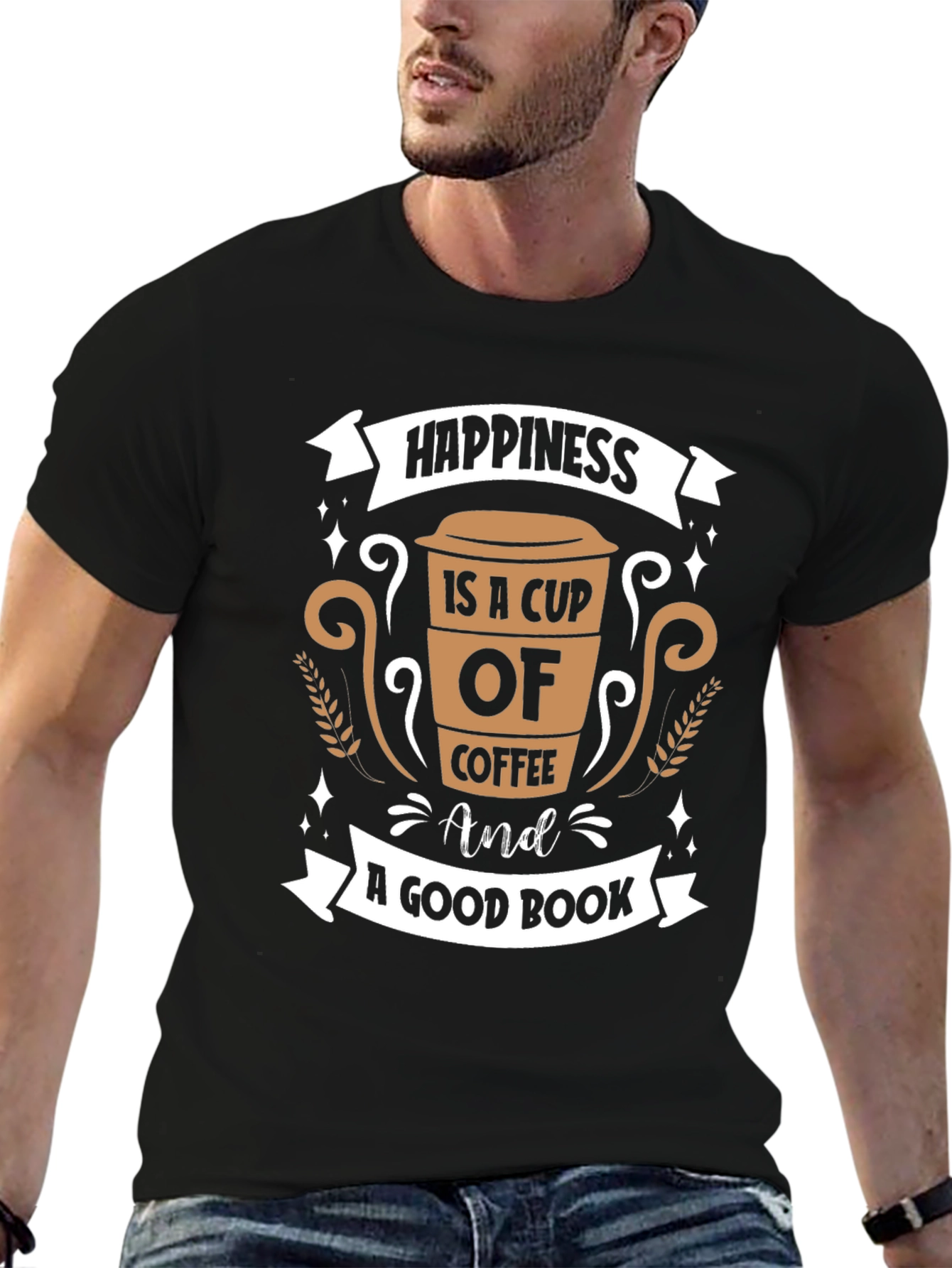Coffee and Book Lovers T-Shirt - Happiness Design