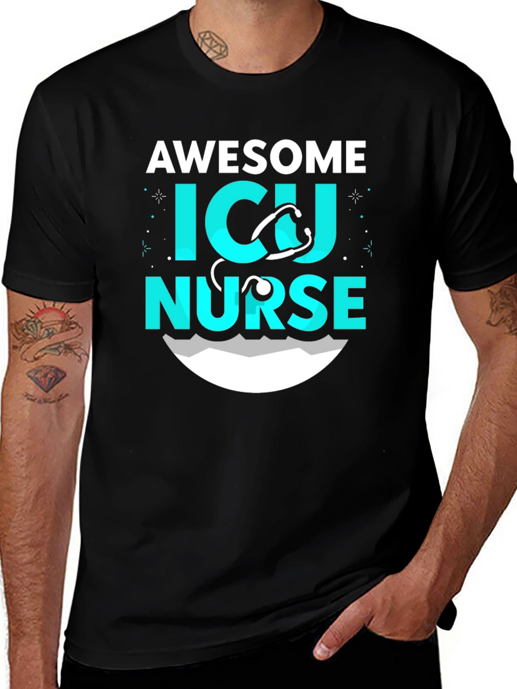 Awesome ICU Nurse Graphic T-Shirt - Black