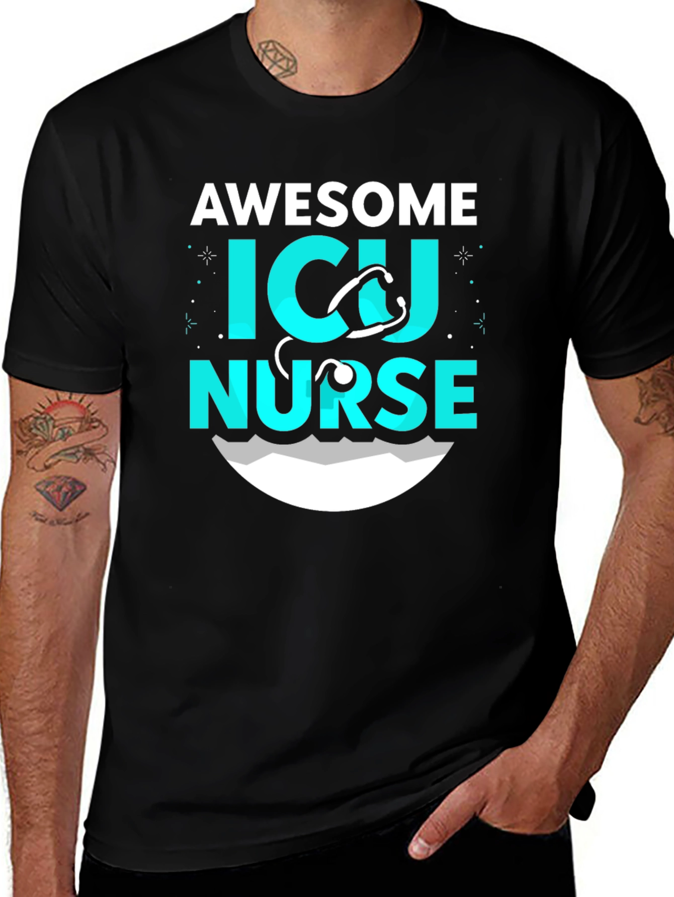 Awesome ICU Nurse Graphic T-Shirt - Black