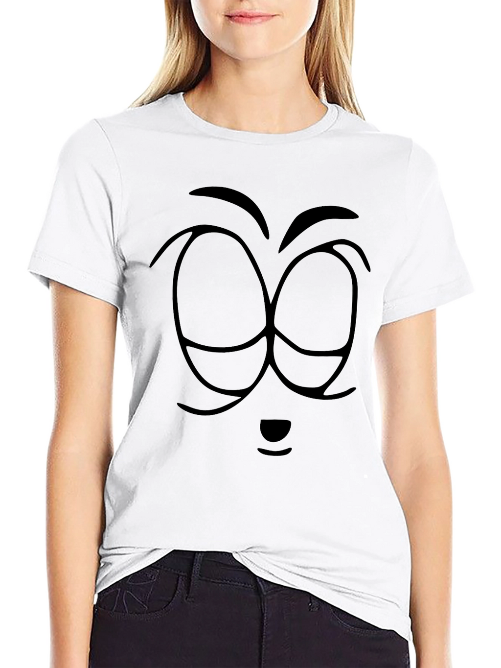 Black Cartoon Face Graphic T-Shirt