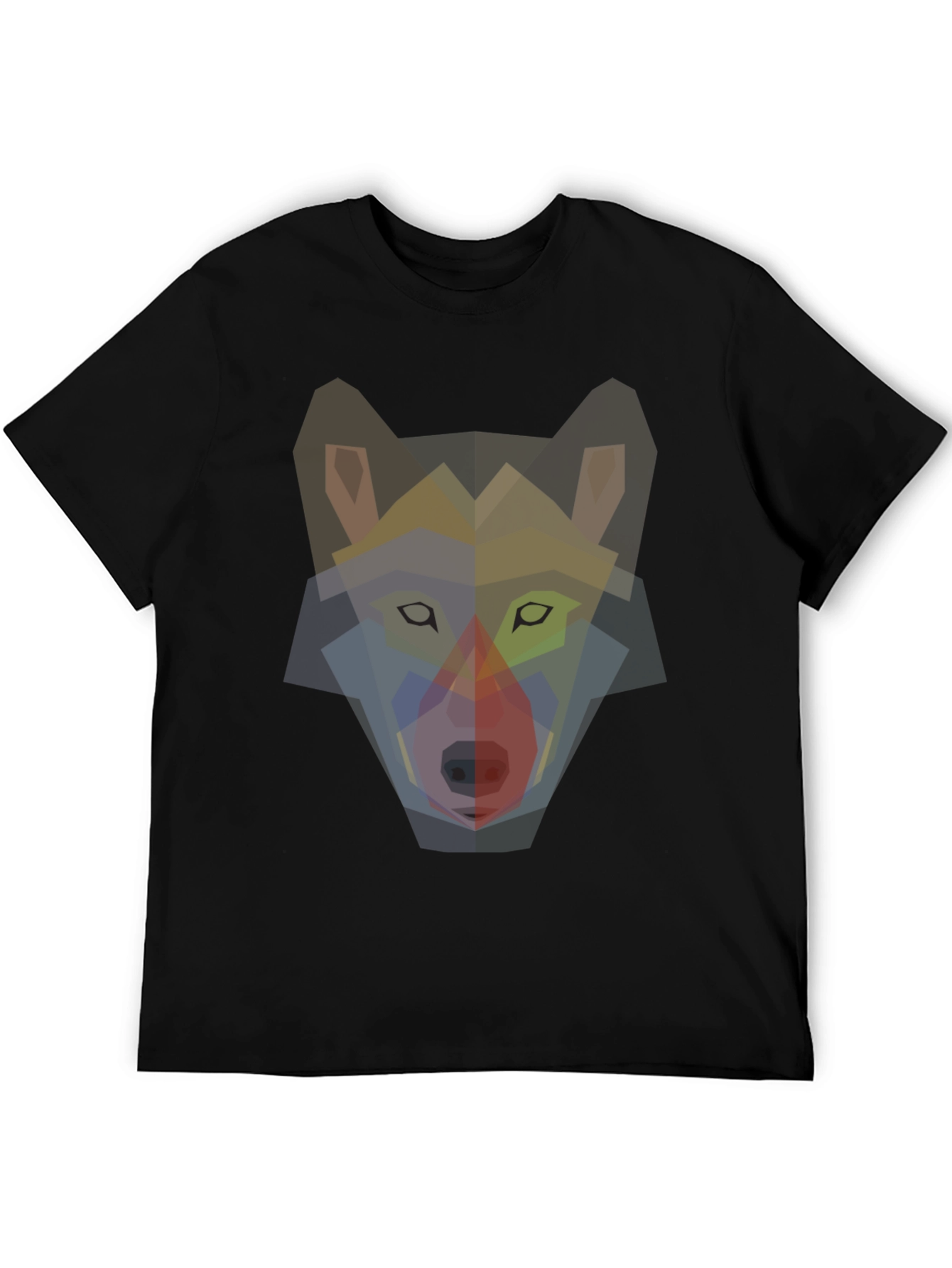 Geometric Wolf Graphic Print T-Shirt - Mens Black Tee