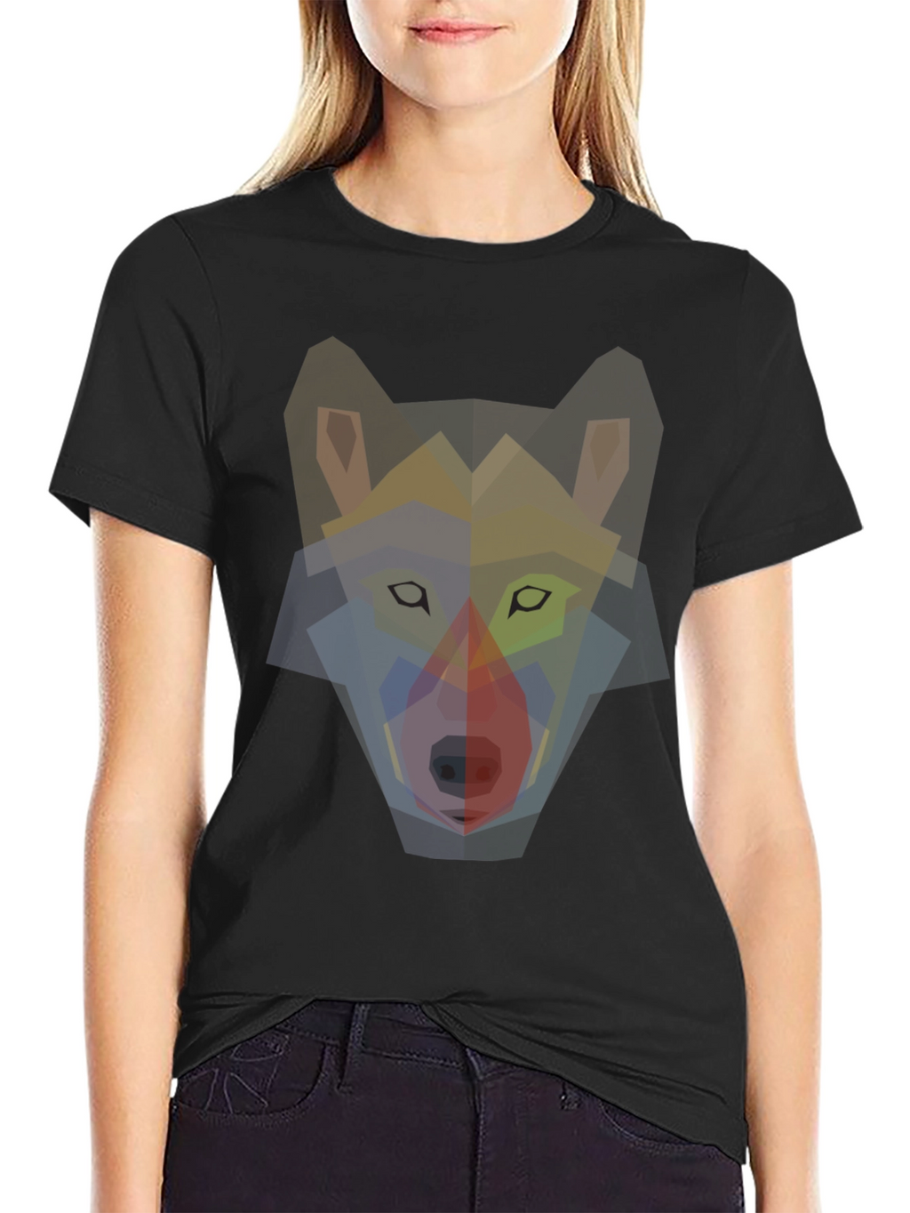 Geometric Wolf Graphic Print T-Shirt - Mens Black Tee