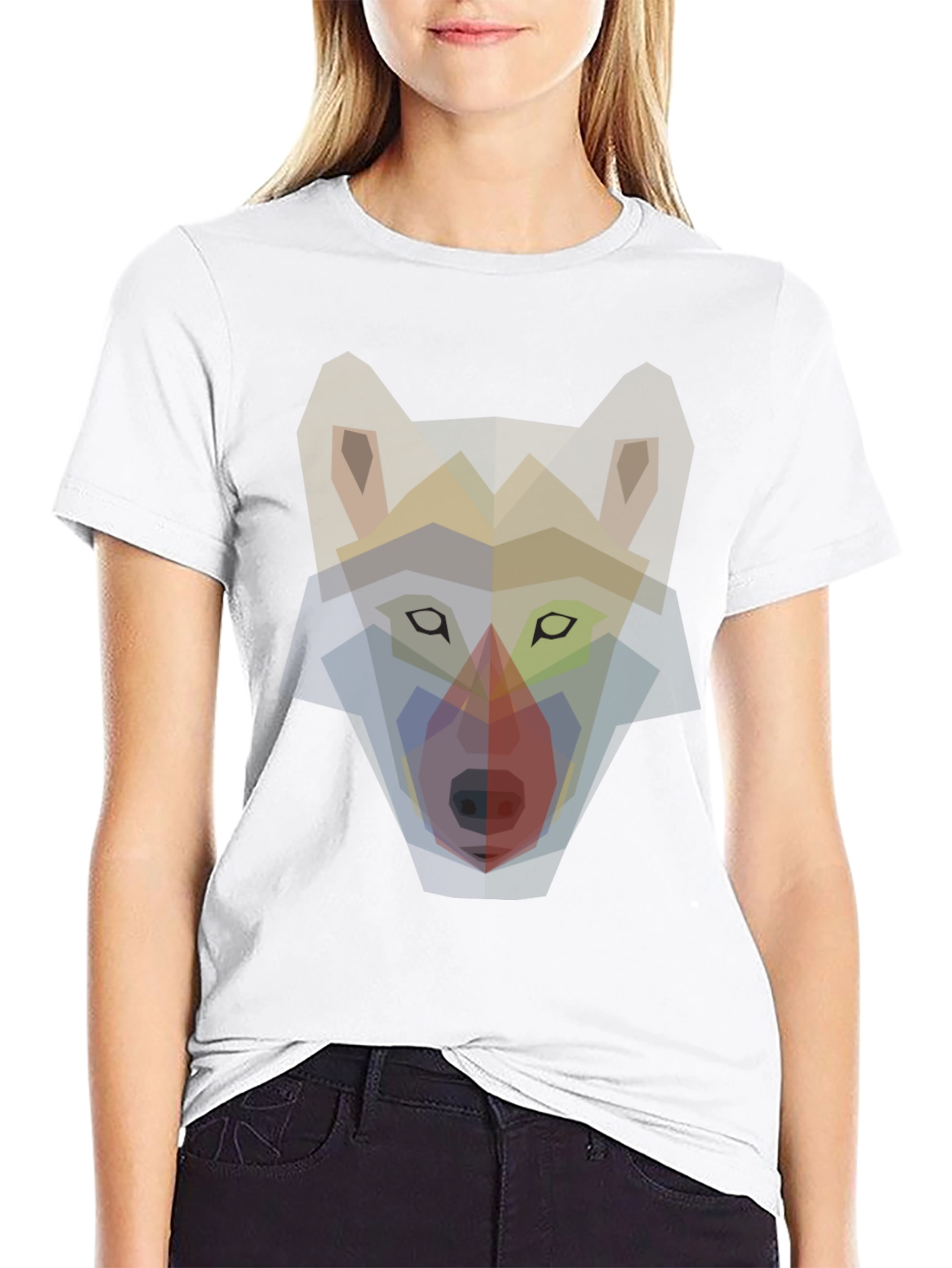 Geometric Wolf Graphic Print T-Shirt - Mens Black Tee