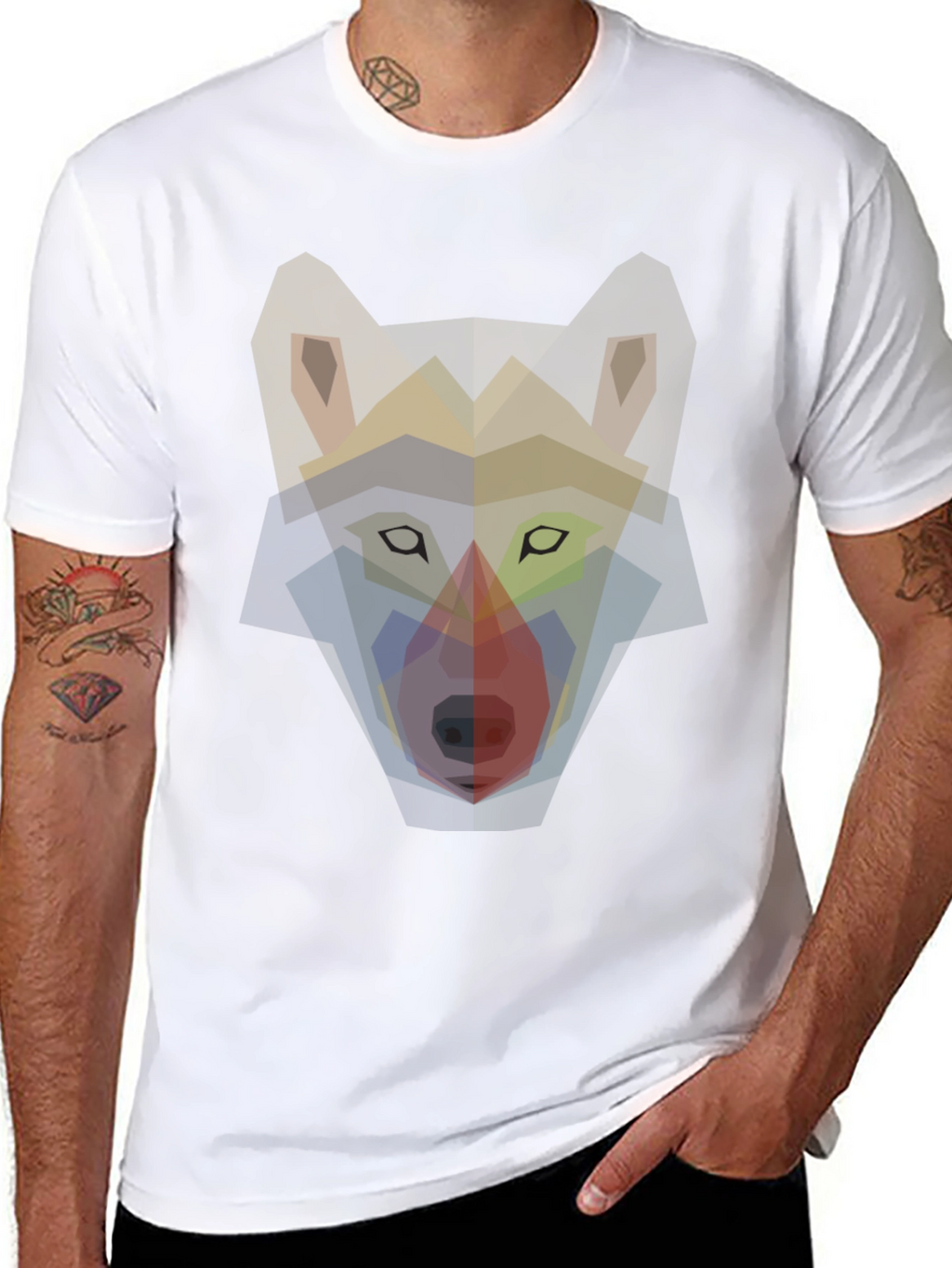 Geometric Wolf Graphic Print T-Shirt - Mens Black Tee