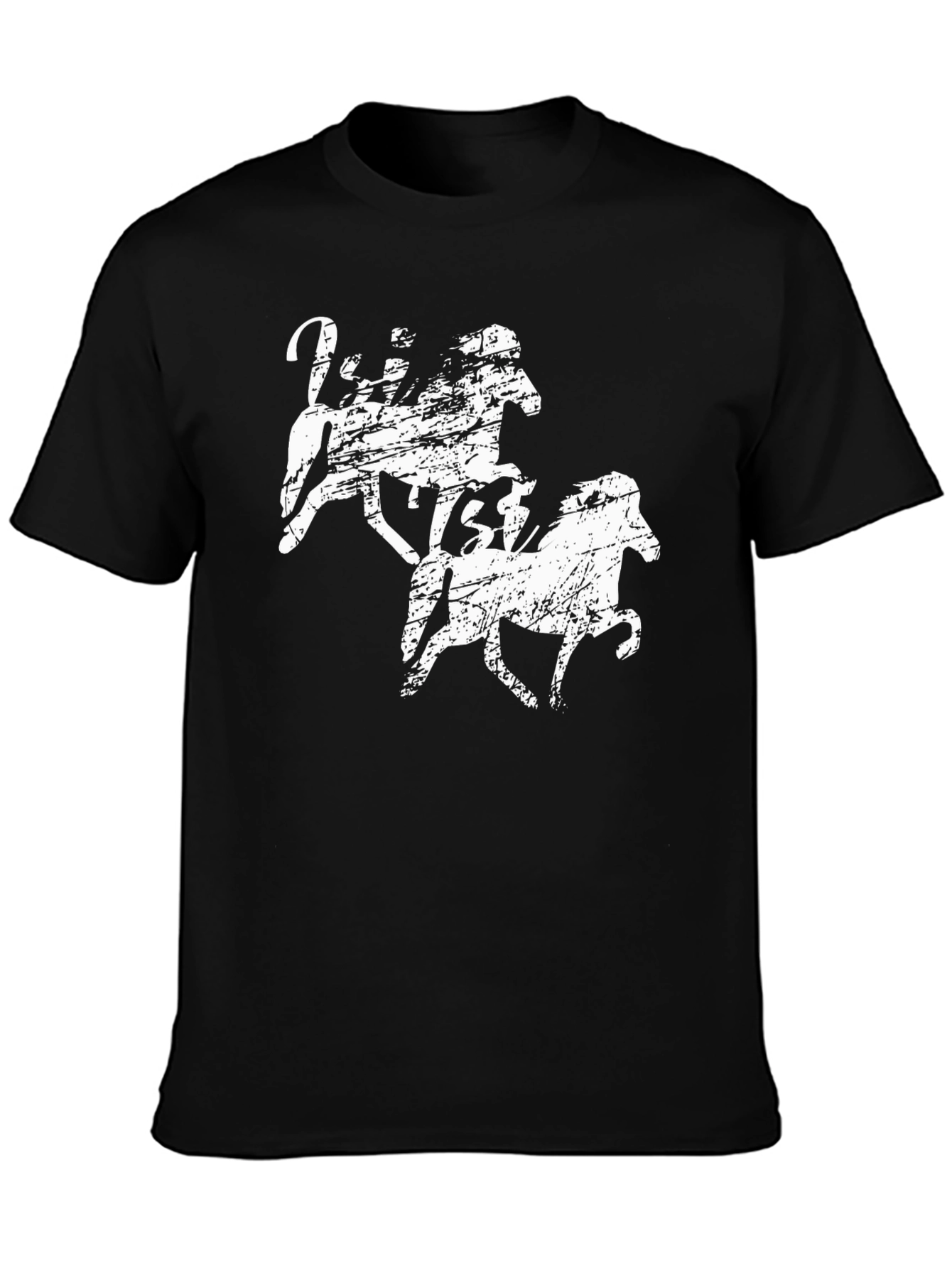 Vintage Horses Graphic Tee - Black Cotton T-Shirt