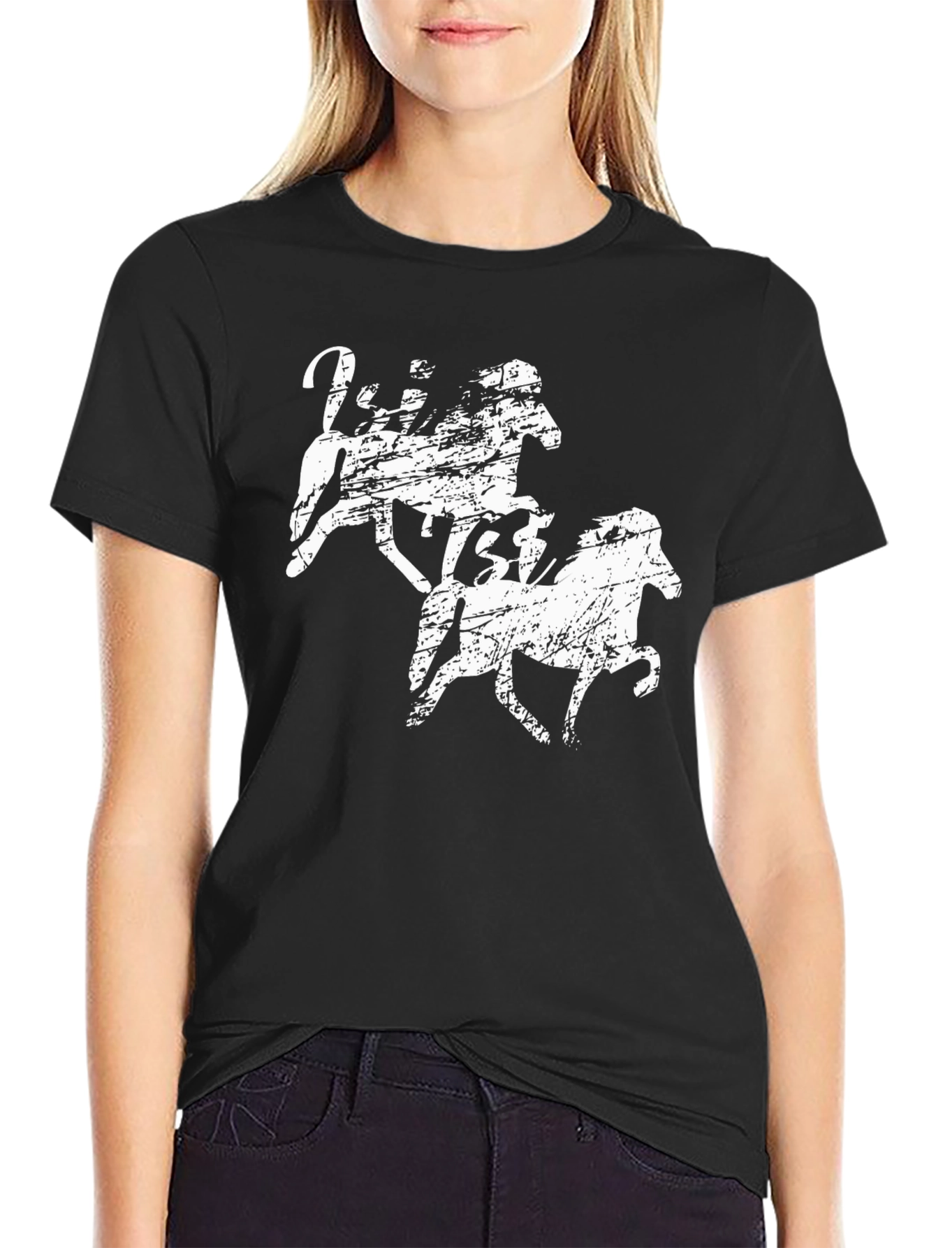 Vintage Horses Graphic Tee - Black Cotton T-Shirt