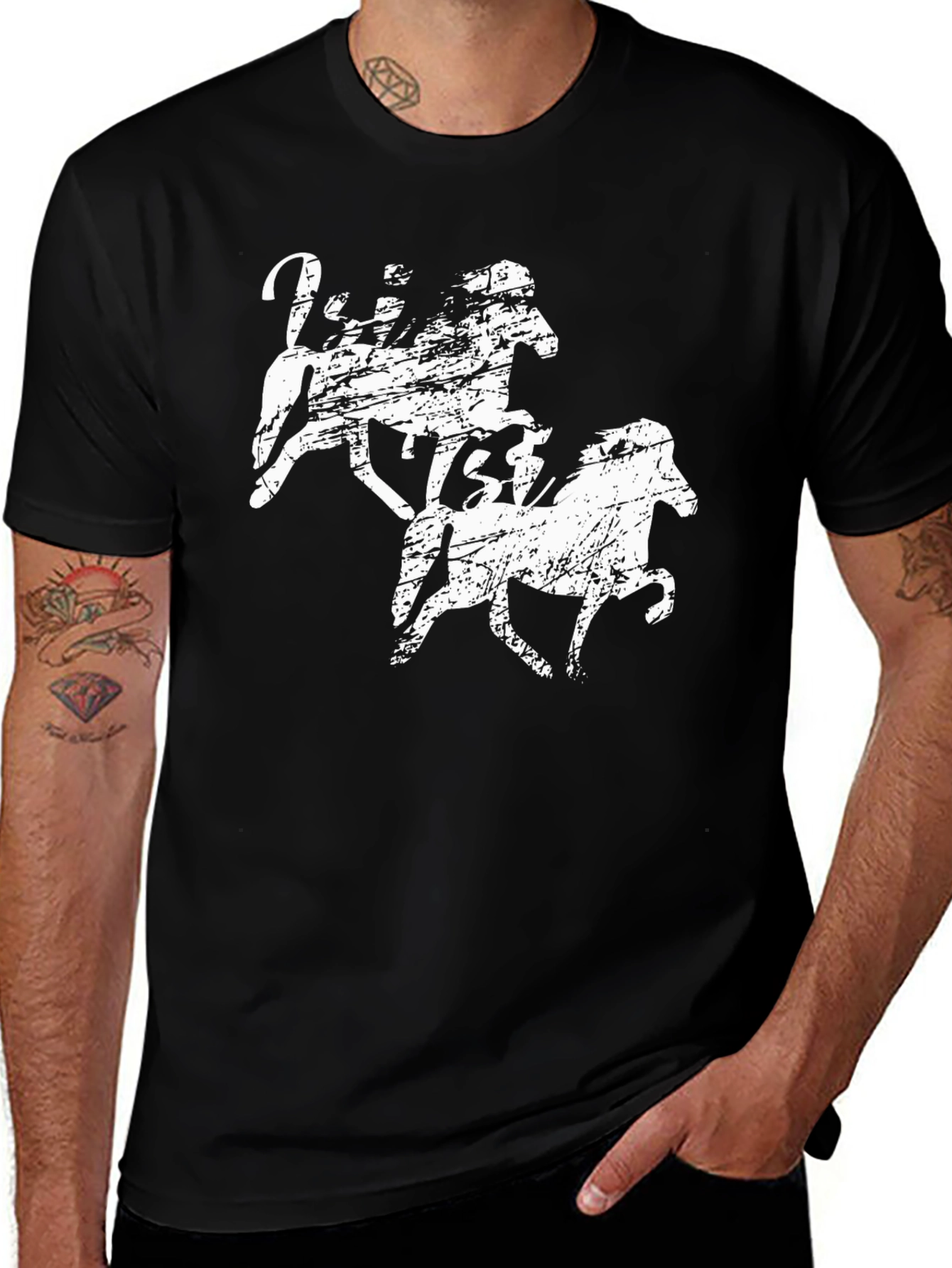 Vintage Horses Graphic Tee - Black Cotton T-Shirt