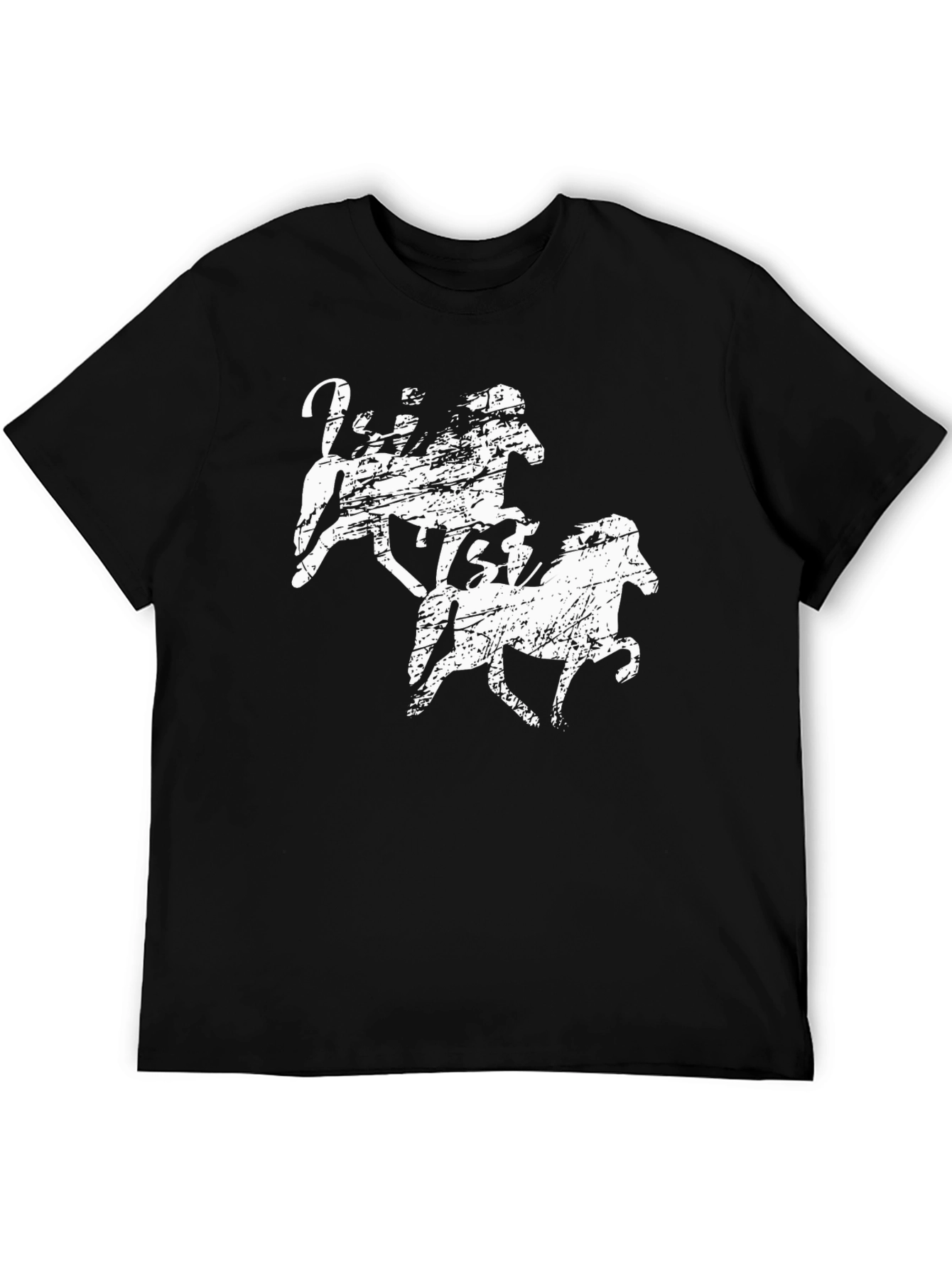 Vintage Horses Graphic Tee - Black Cotton T-Shirt