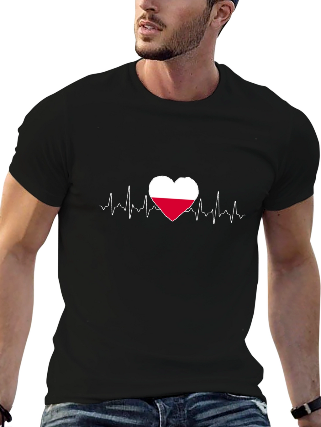 Poland Flag Heartbeat Graphic Tee - Black