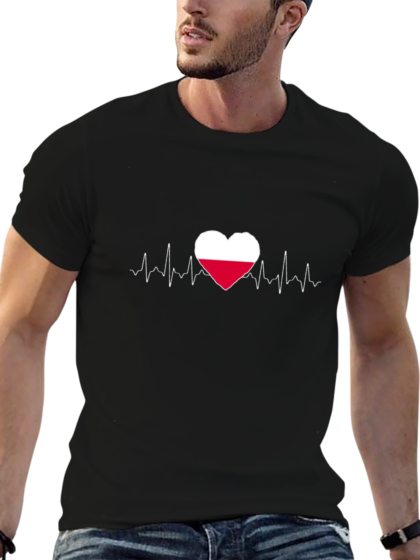 Poland Flag Heartbeat Graphic Tee - Black