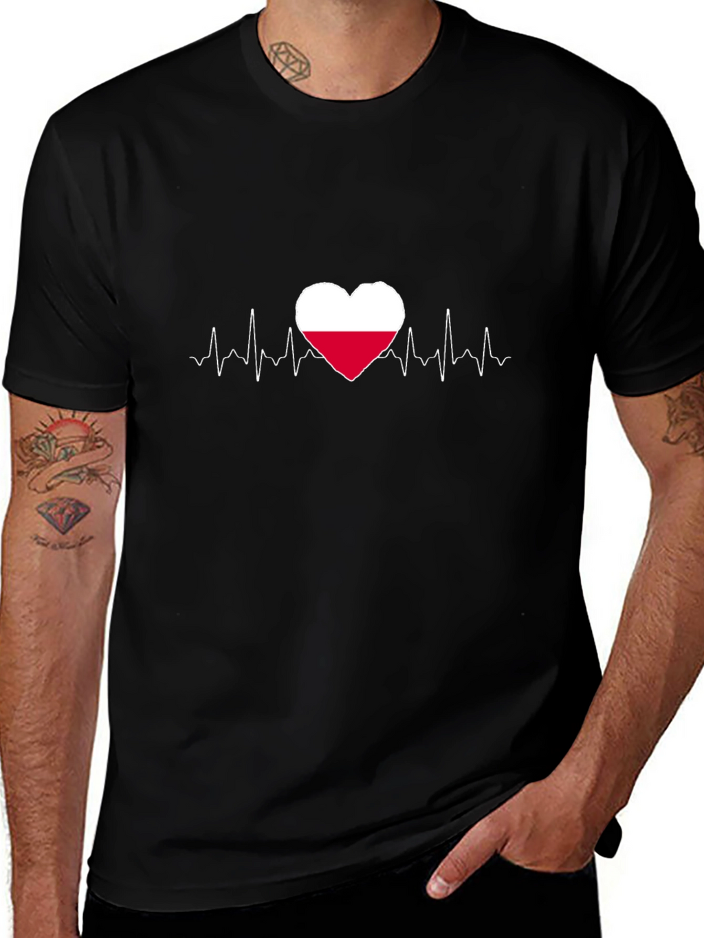 Poland Flag Heartbeat Graphic Tee - Black