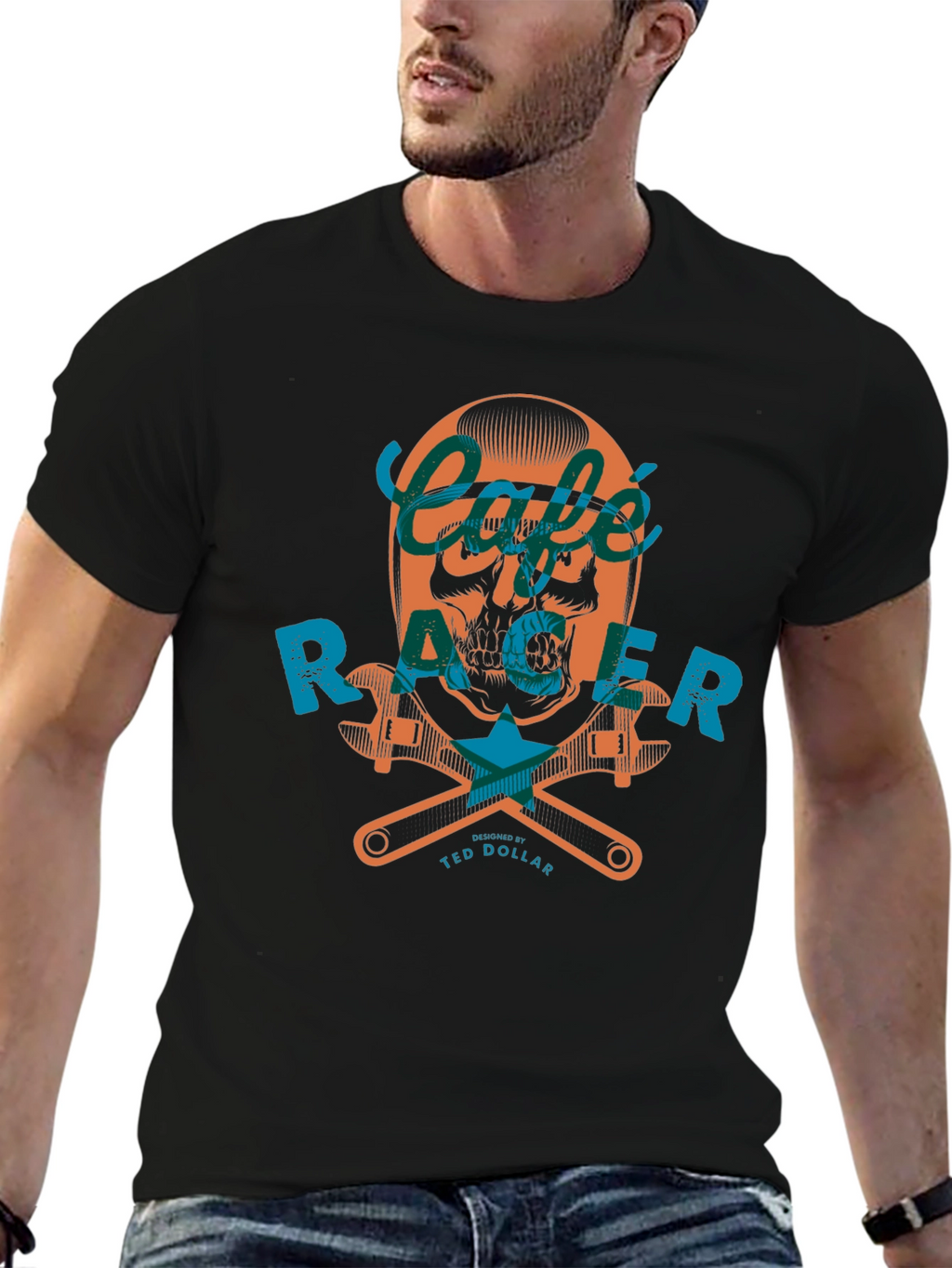 Cafe Racer Skull Graphic Tee - Black Cotton
