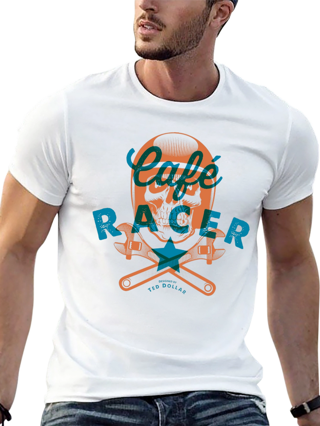 Cafe Racer Skull Graphic Tee - Black Cotton