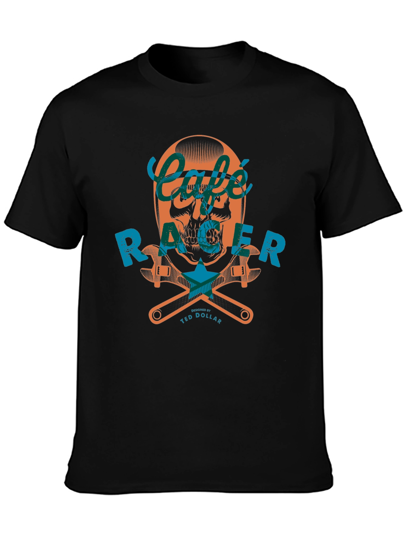 Cafe Racer Skull Graphic Tee - Black Cotton