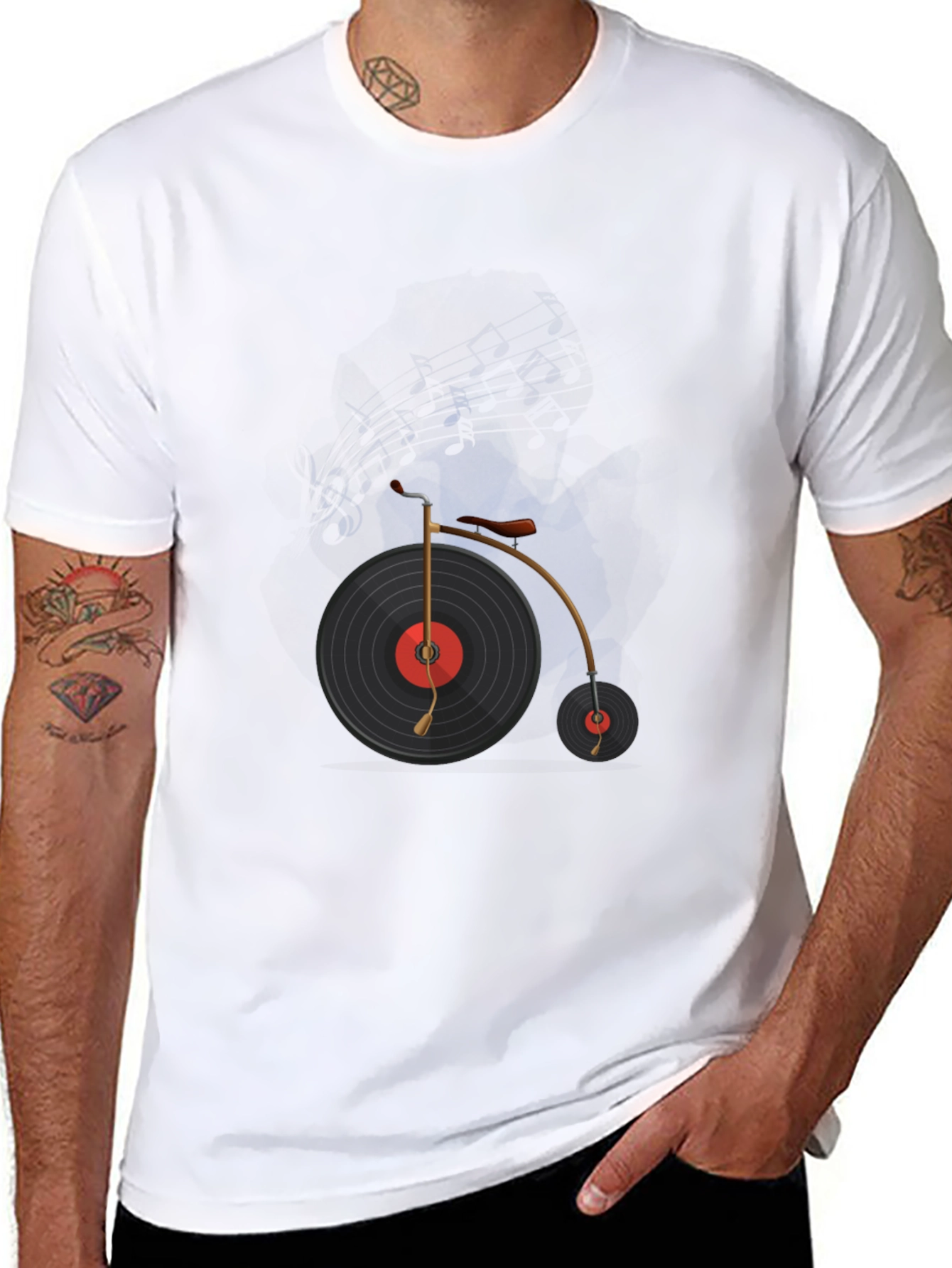 Vinyl Record Bicycle Graphic T-Shirt