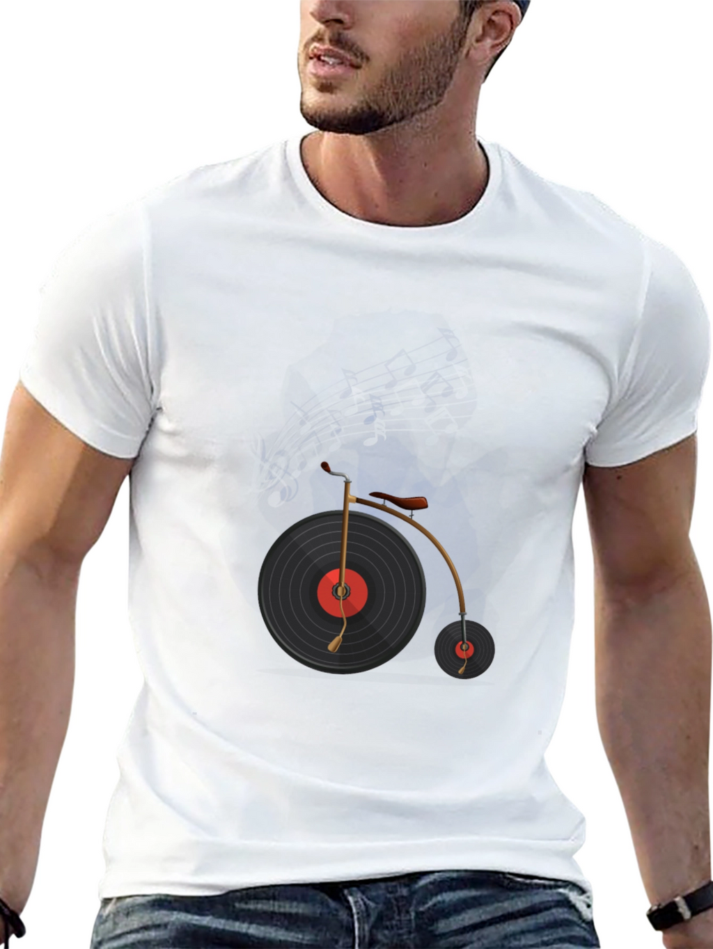 Vinyl Record Bicycle Graphic T-Shirt
