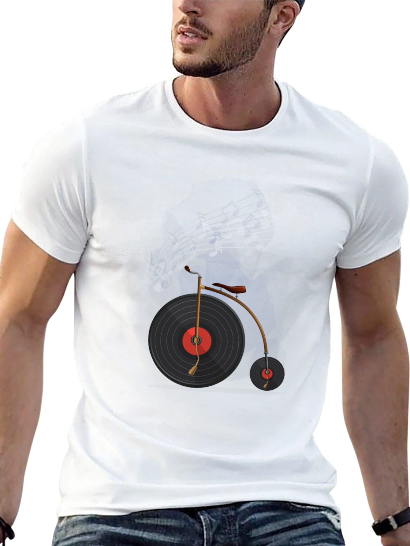 Vinyl Record Bicycle Graphic T-Shirt
