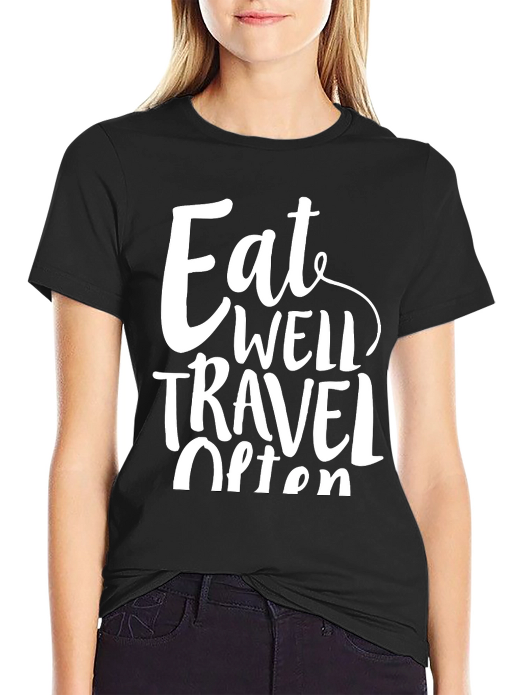Eat Well Travel Often Black Graphic T-Shirt