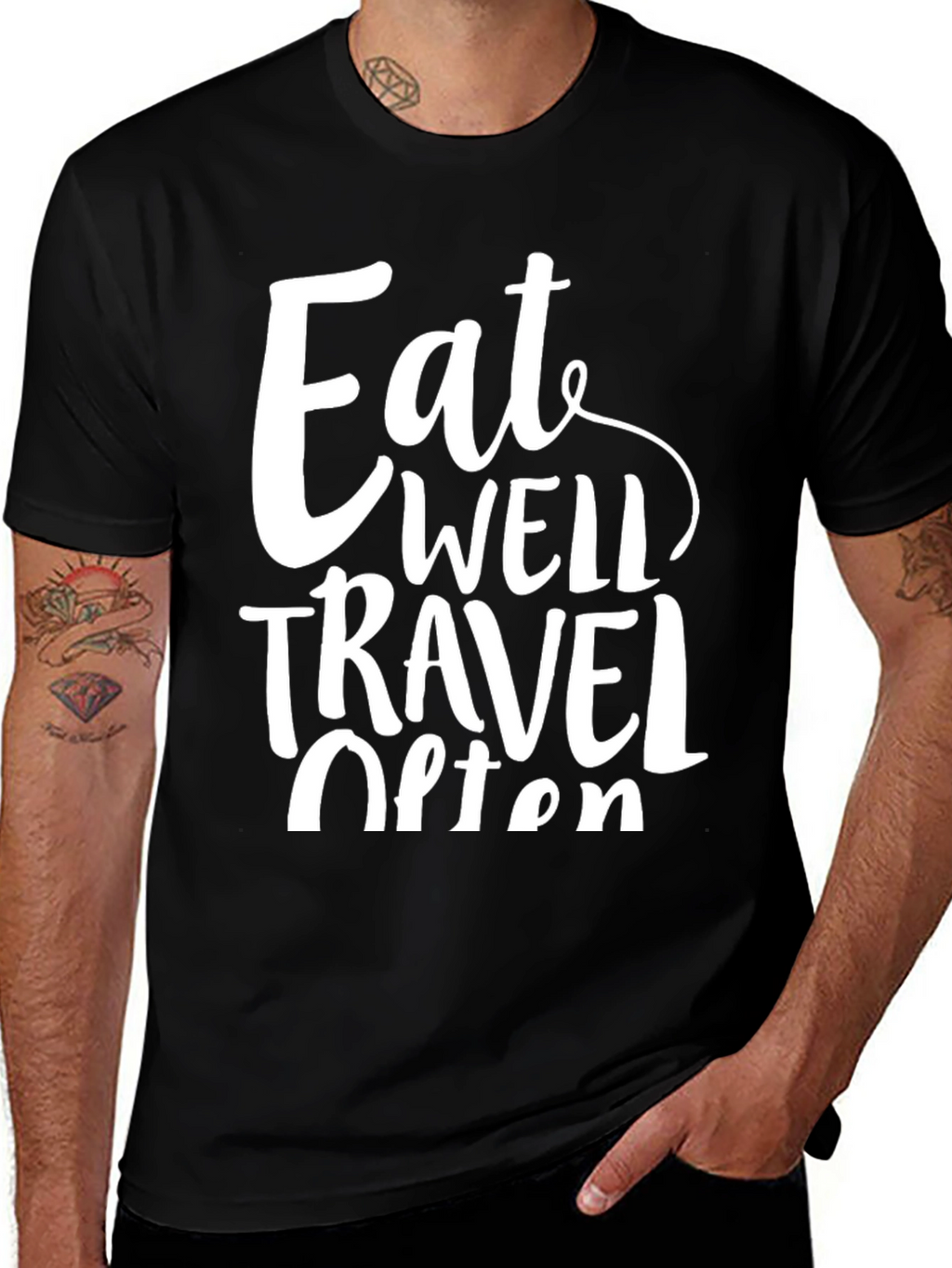 Eat Well Travel Often Black Graphic T-Shirt