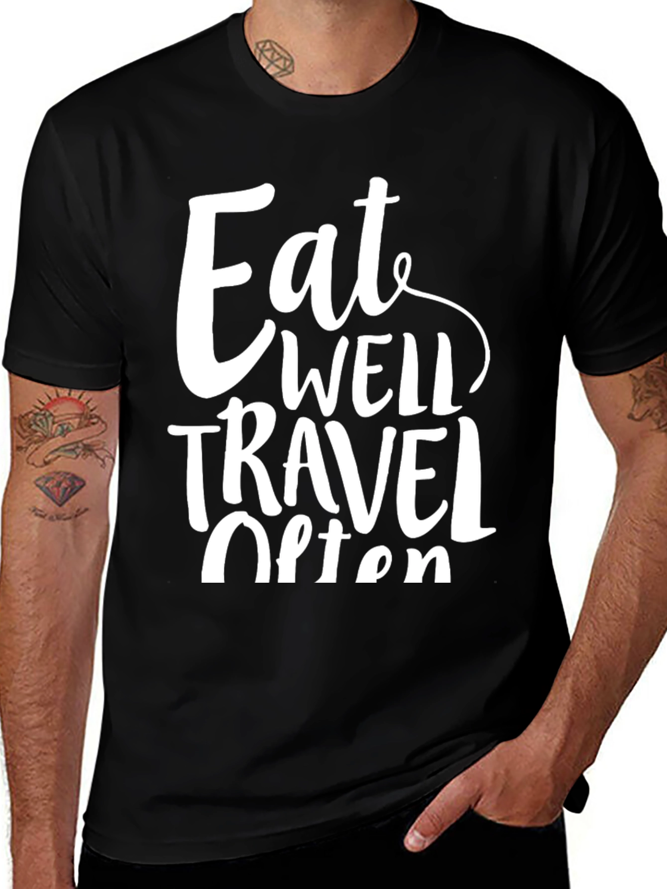 Eat Well Travel Often Black Graphic T-Shirt