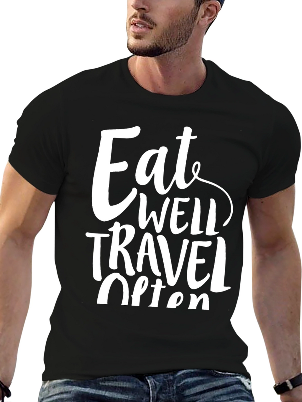 Eat Well Travel Often Black Graphic T-Shirt
