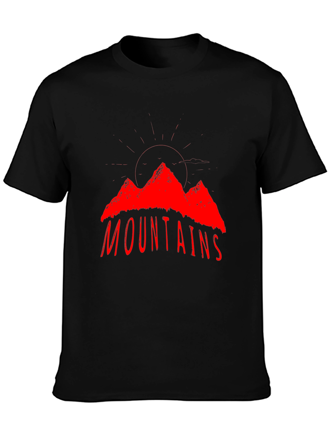 Mountains Graphic T-Shirt - Red Print on Black