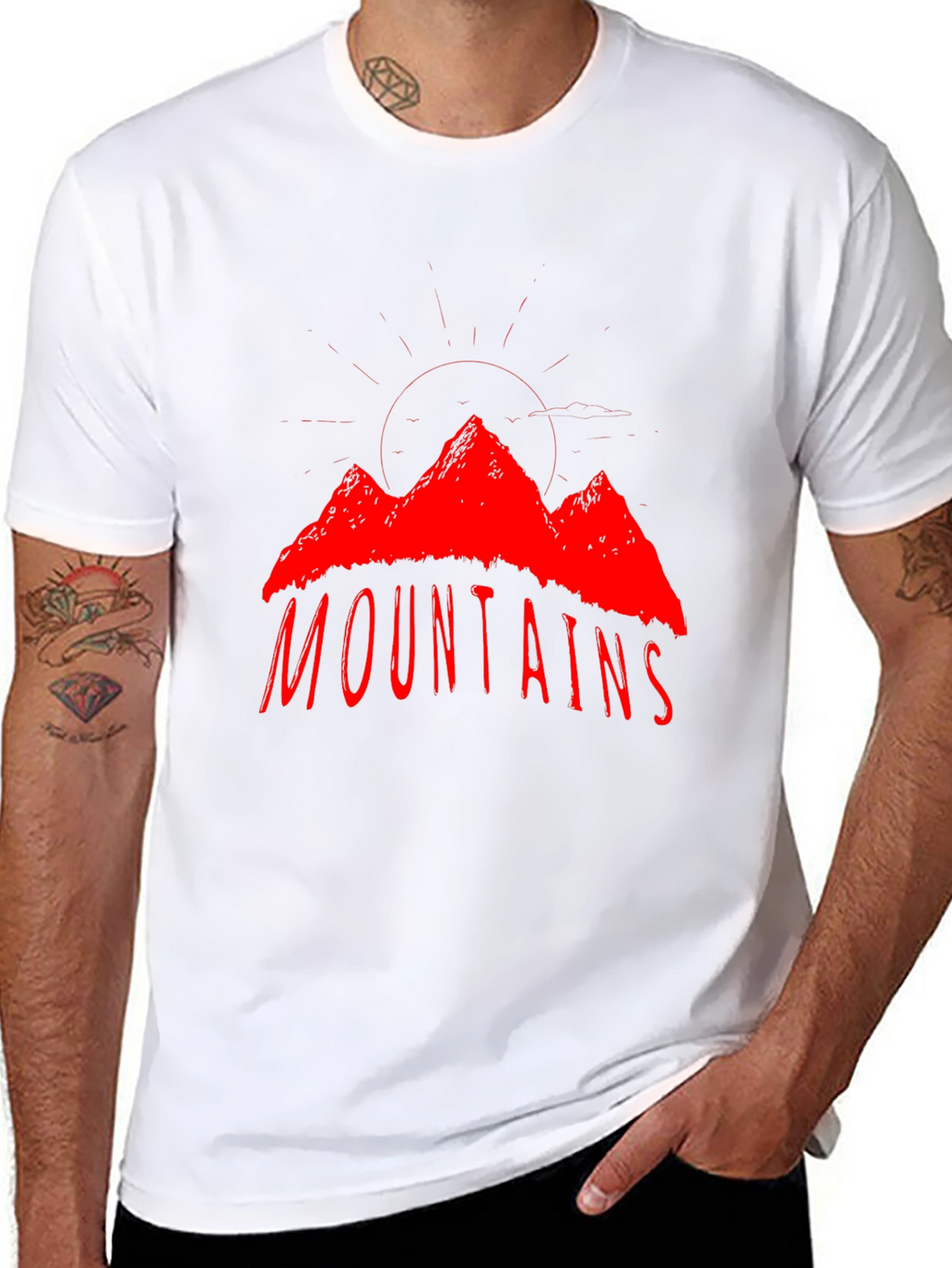 Mountains Graphic T-Shirt - Red Print on Black